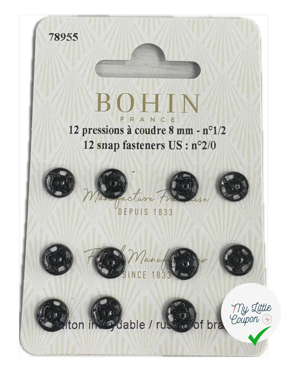 12 PRESSIONS À COUDRE 8MM - NOIR - My Little Coupon