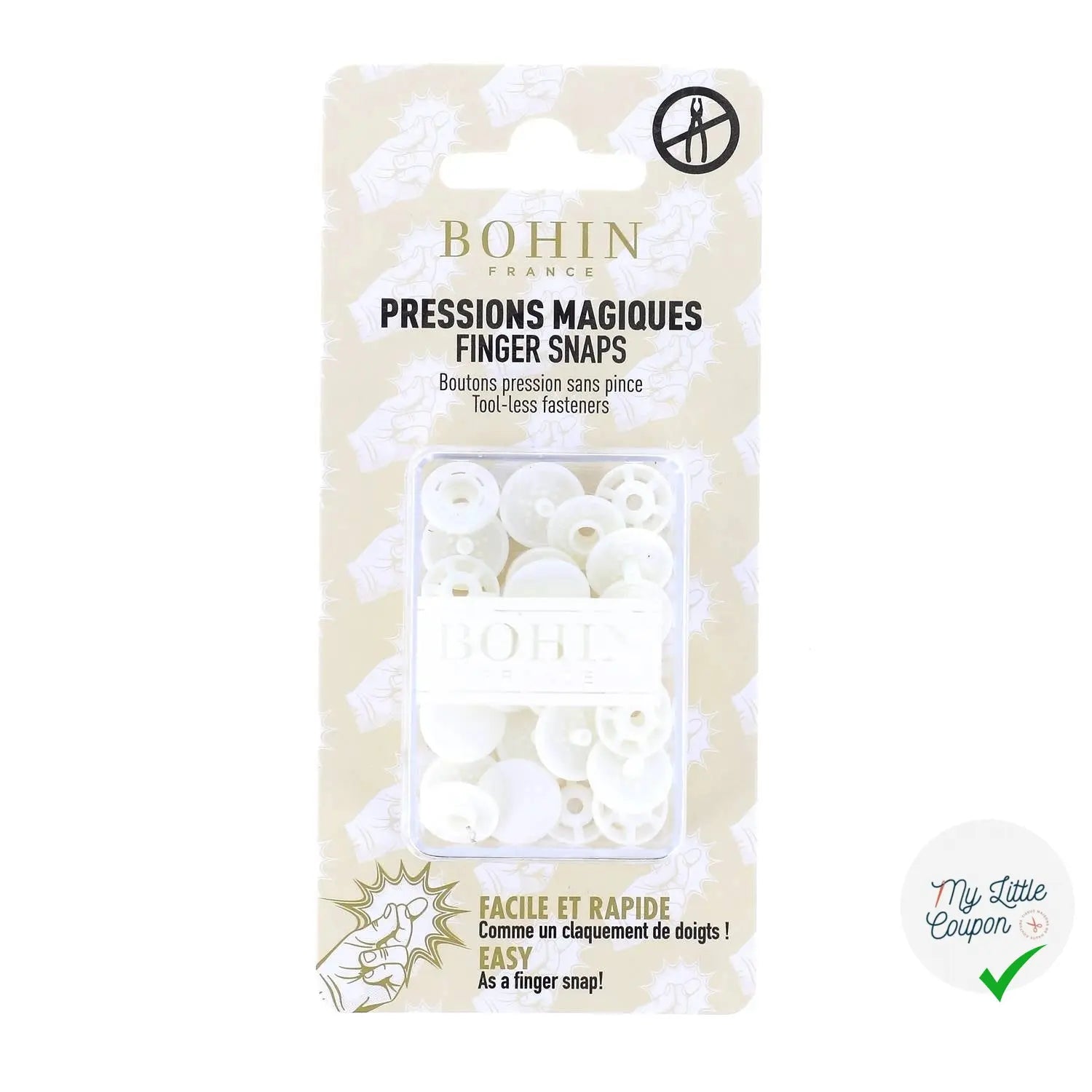 8 PRESSIONS MAGIQUES - BOUTONS PRESSIONS SANS PINCE 13MM BLANC - My Little Coupon