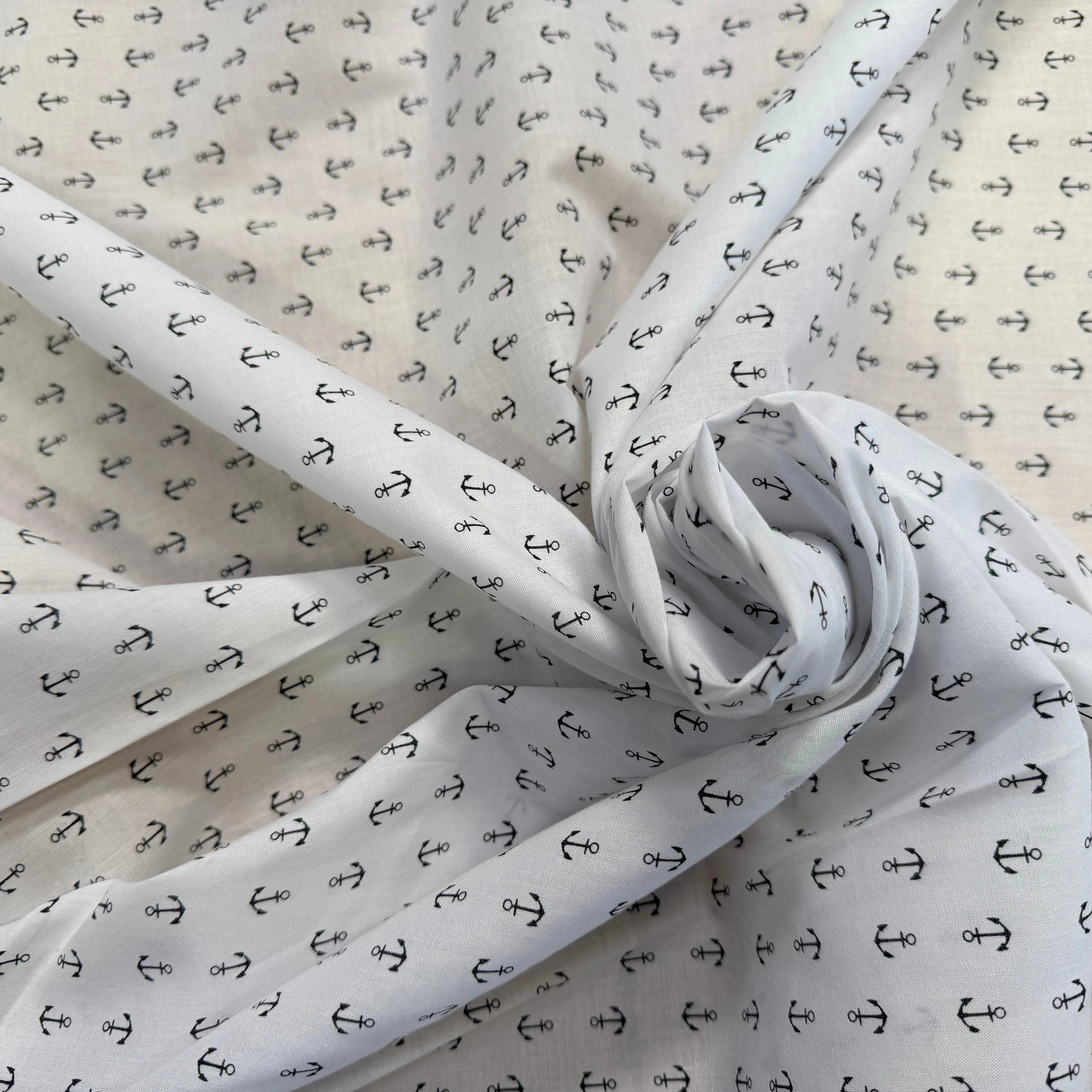 BATISTE DE COTON BLANC MOTIF ANCRES - My Little Coupon