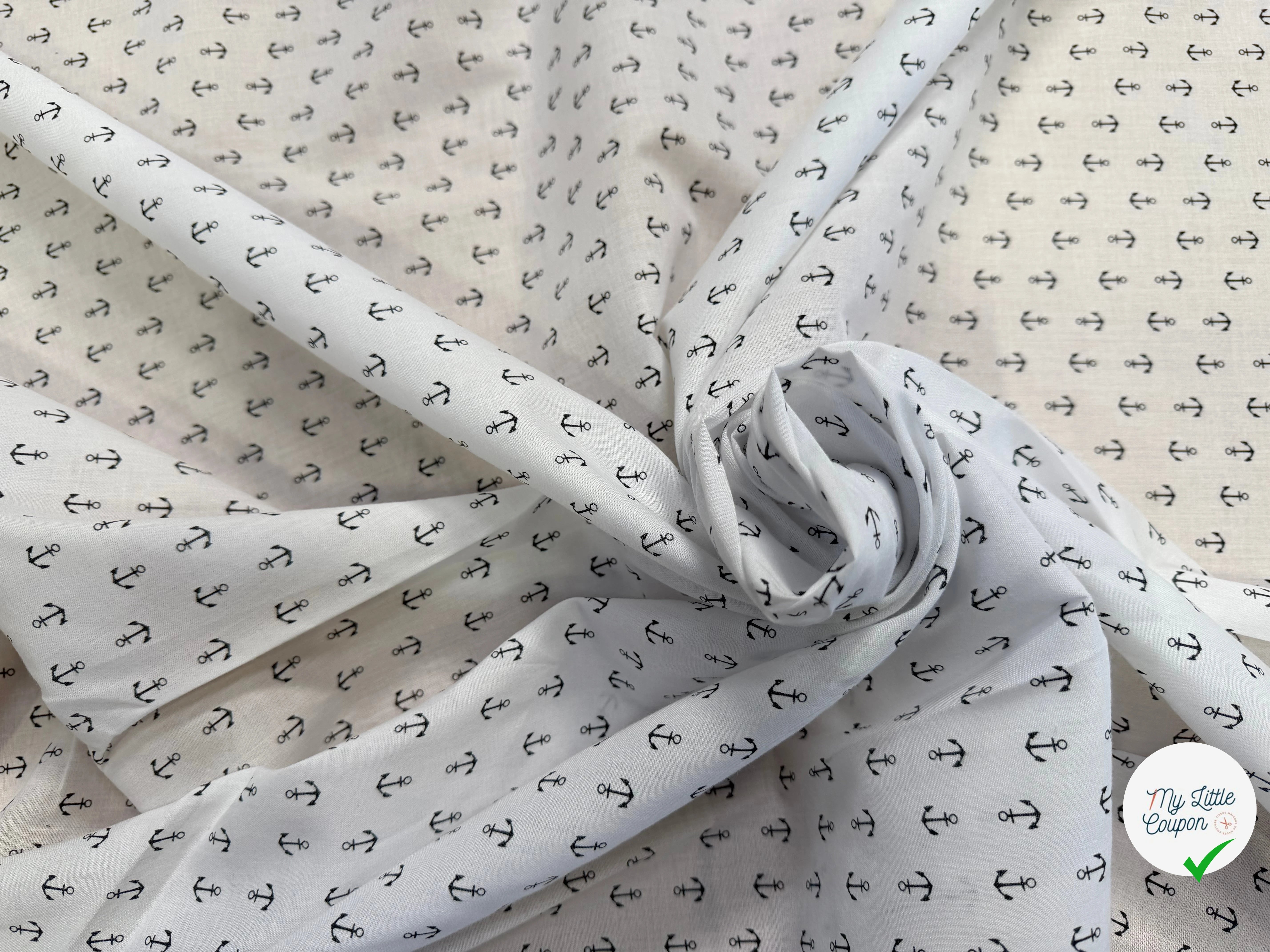BATISTE DE COTON BLANC MOTIF ANCRES - My Little Coupon