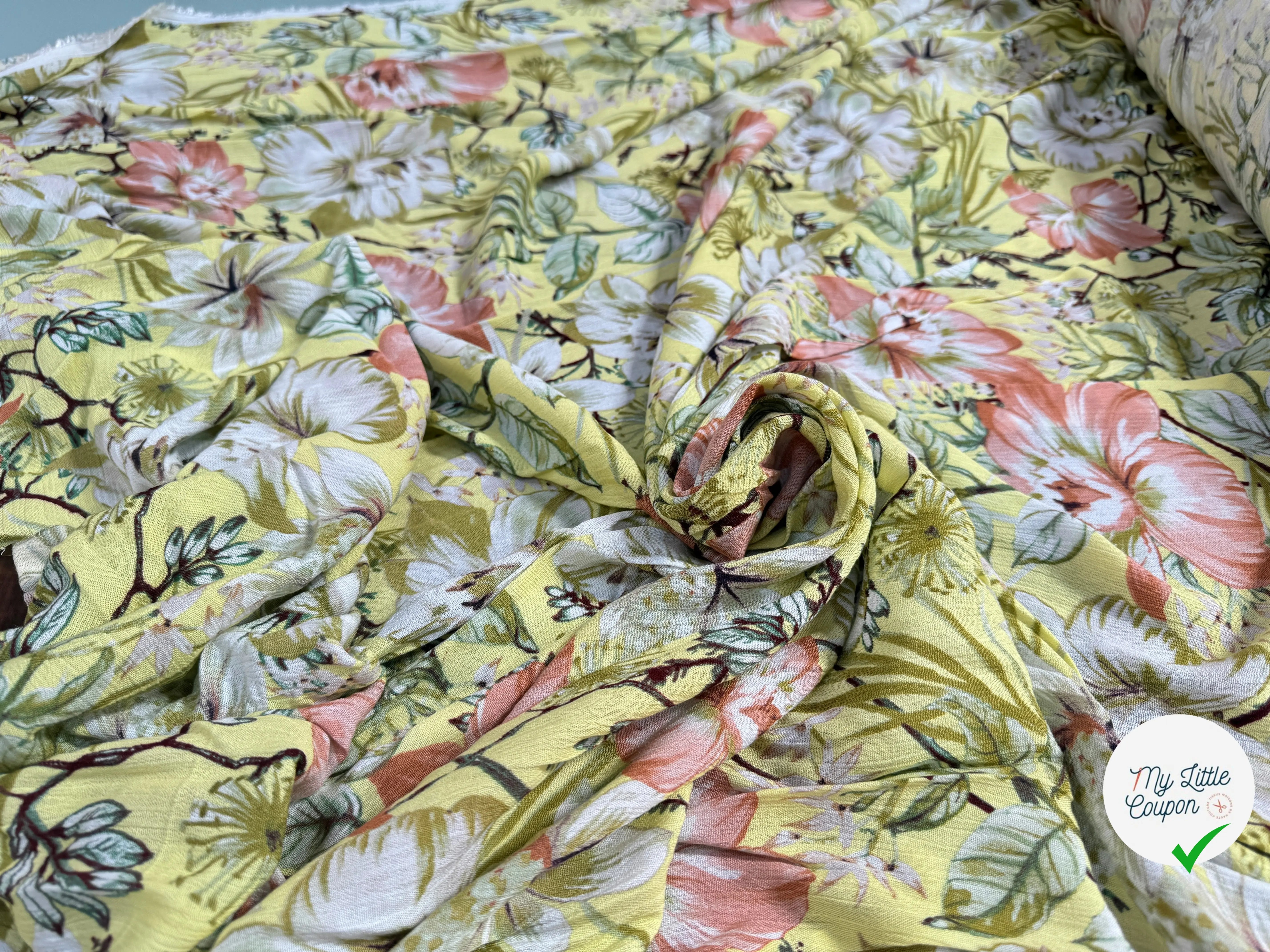 BORKEN CREPE TISSU IMPRIMÉ FLEURS JAUNE - My Little Coupon