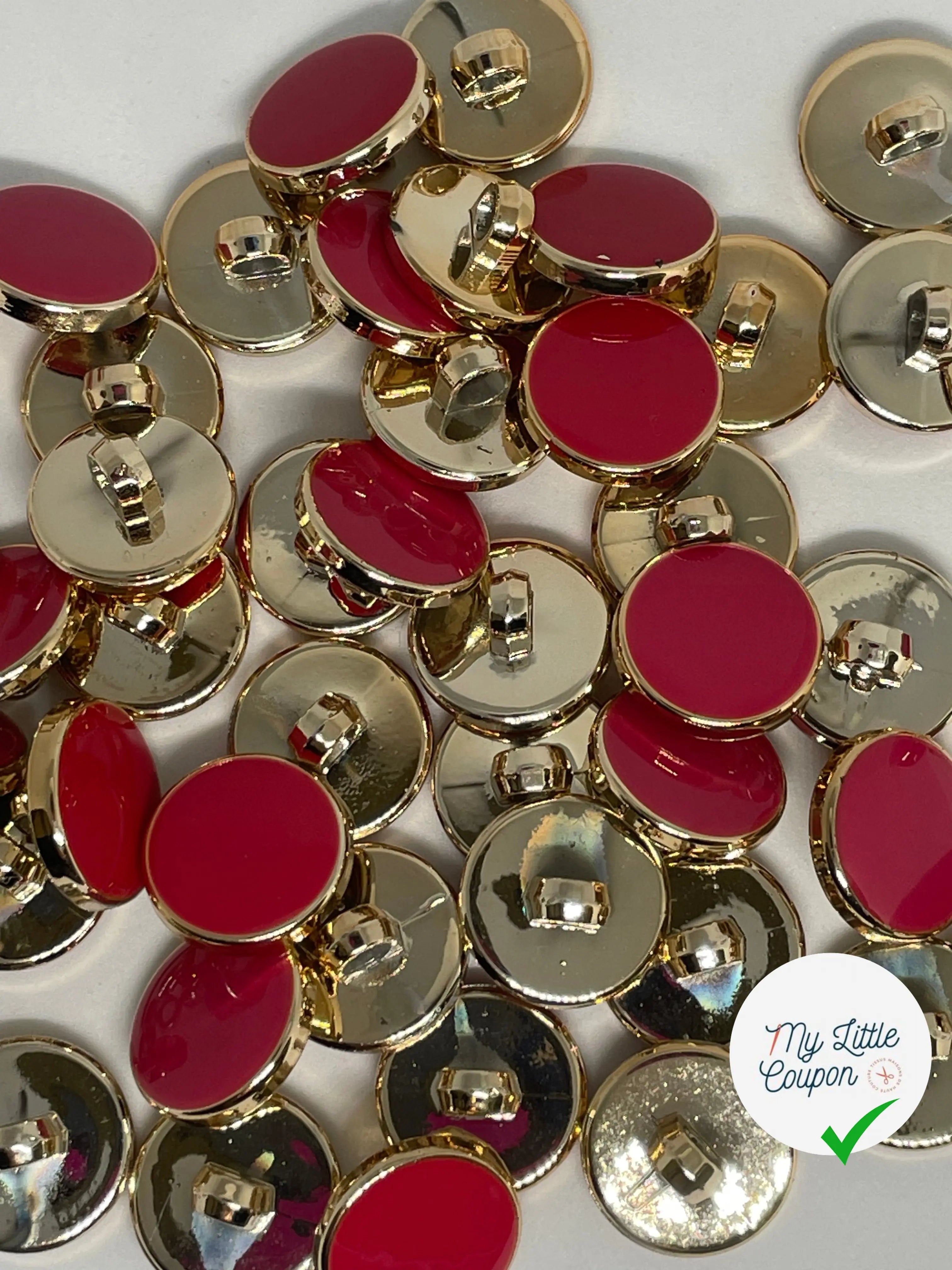 BOUTON À QUEUE FRAMBOISE ET DORE 15MM - LOT DE 2 - My Little Coupon