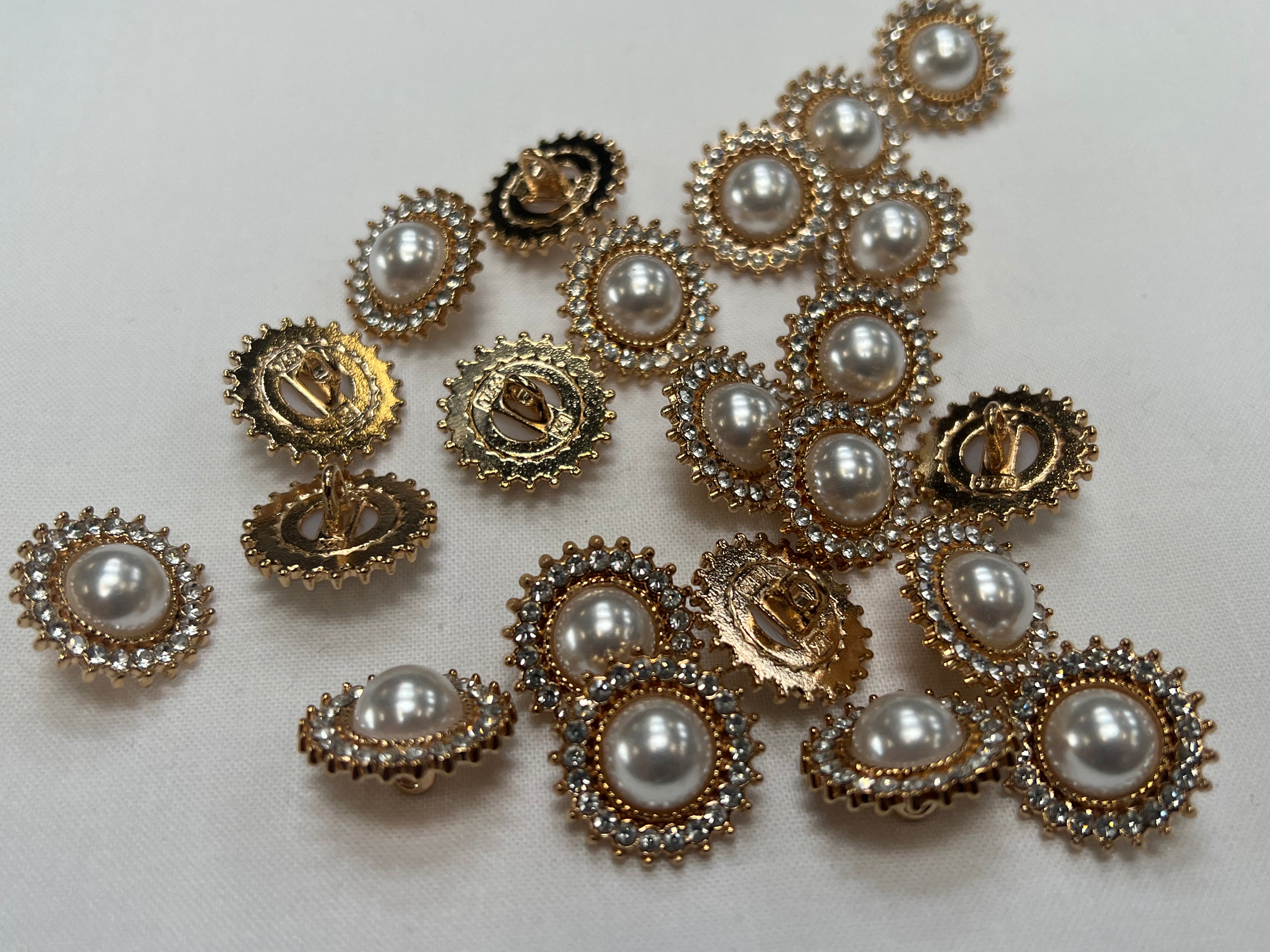 BOUTON DORÉ PERLE ET STRASS (lot de 5) 20mm - My Little Coupon