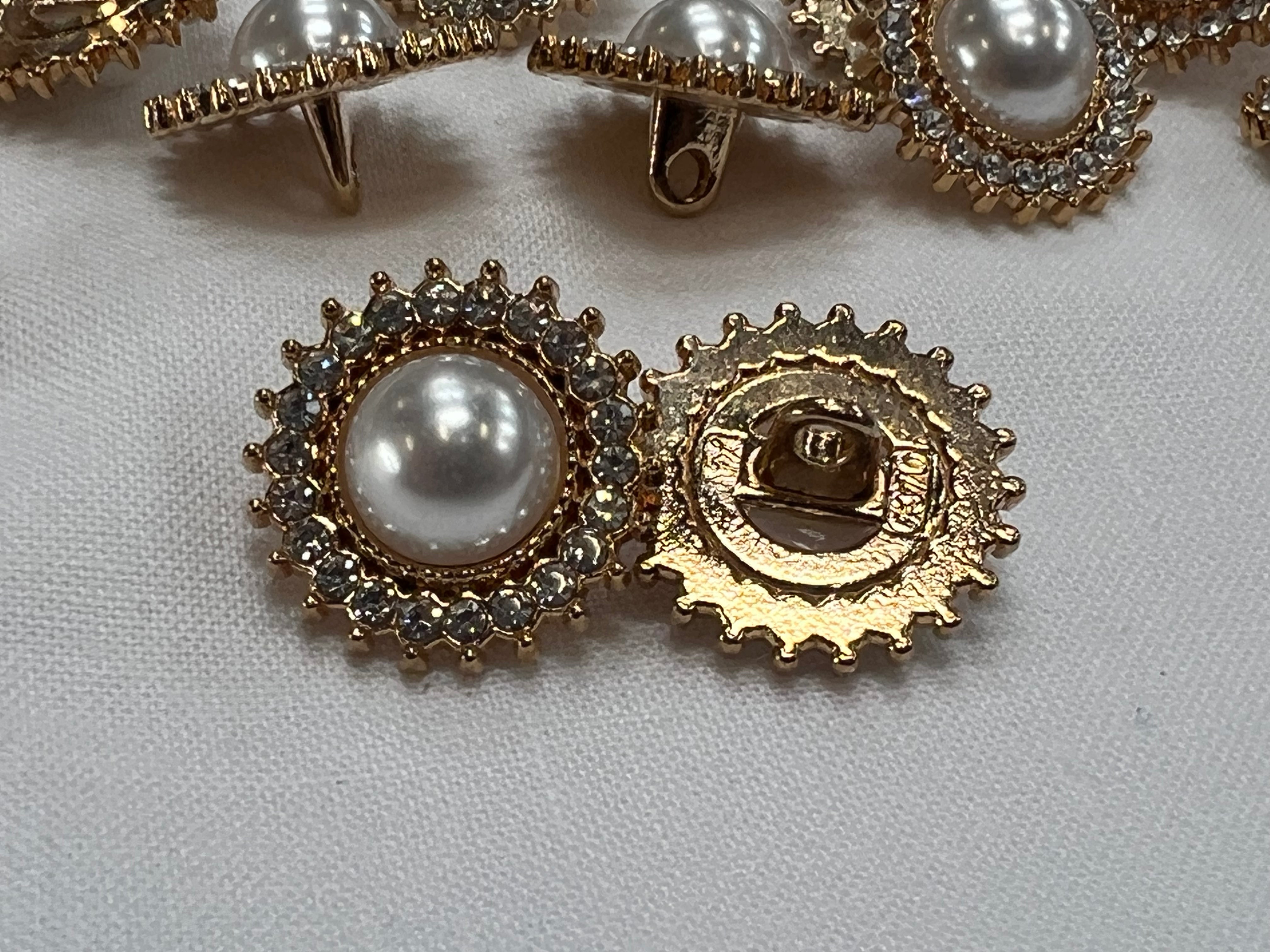 BOUTON DORÉ PERLE ET STRASS (lot de 5) 20mm - My Little Coupon