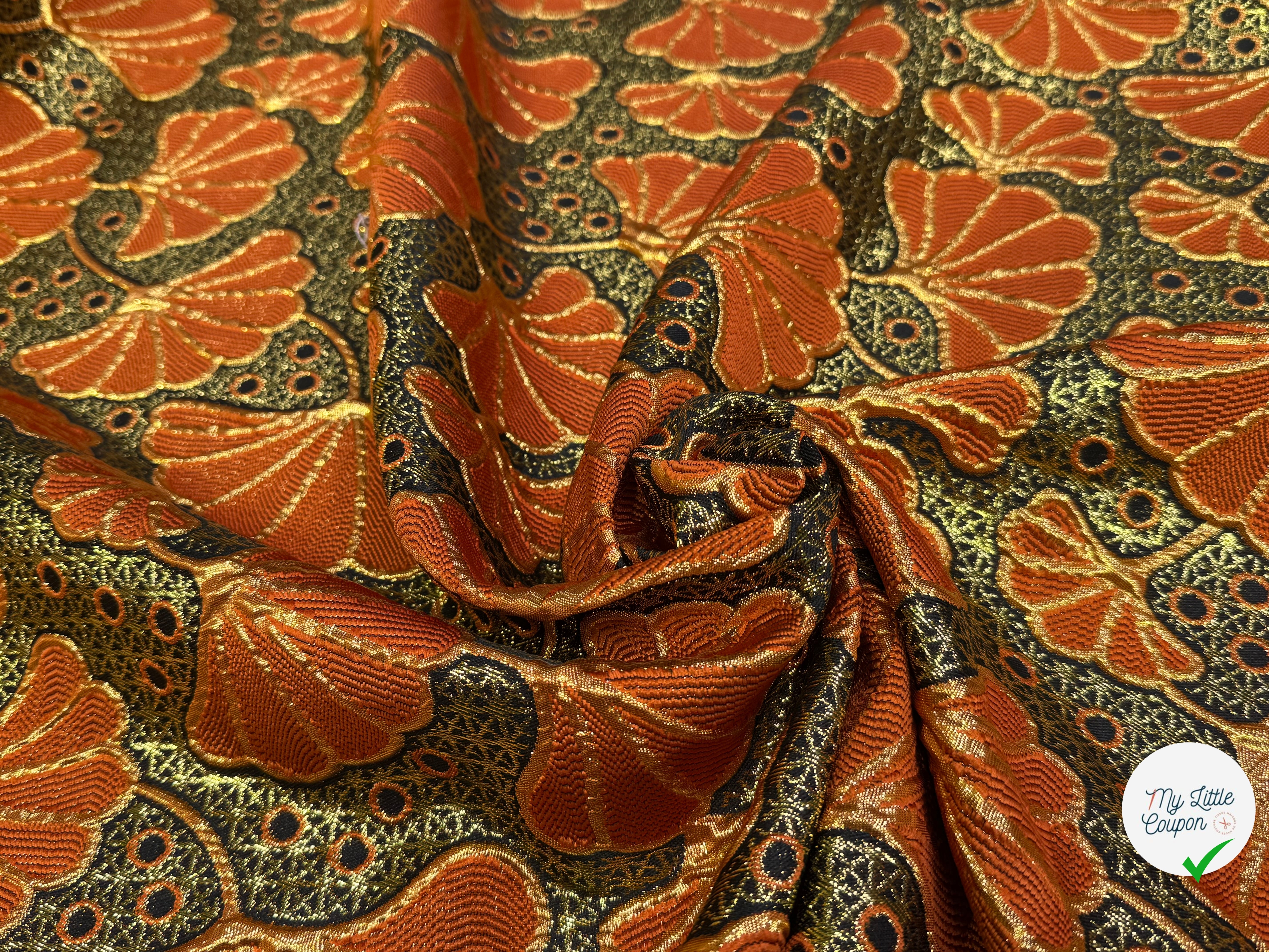 BROCART ARGENTÉ FEUILLAGES ORANGE GOLD - My Little Coupon