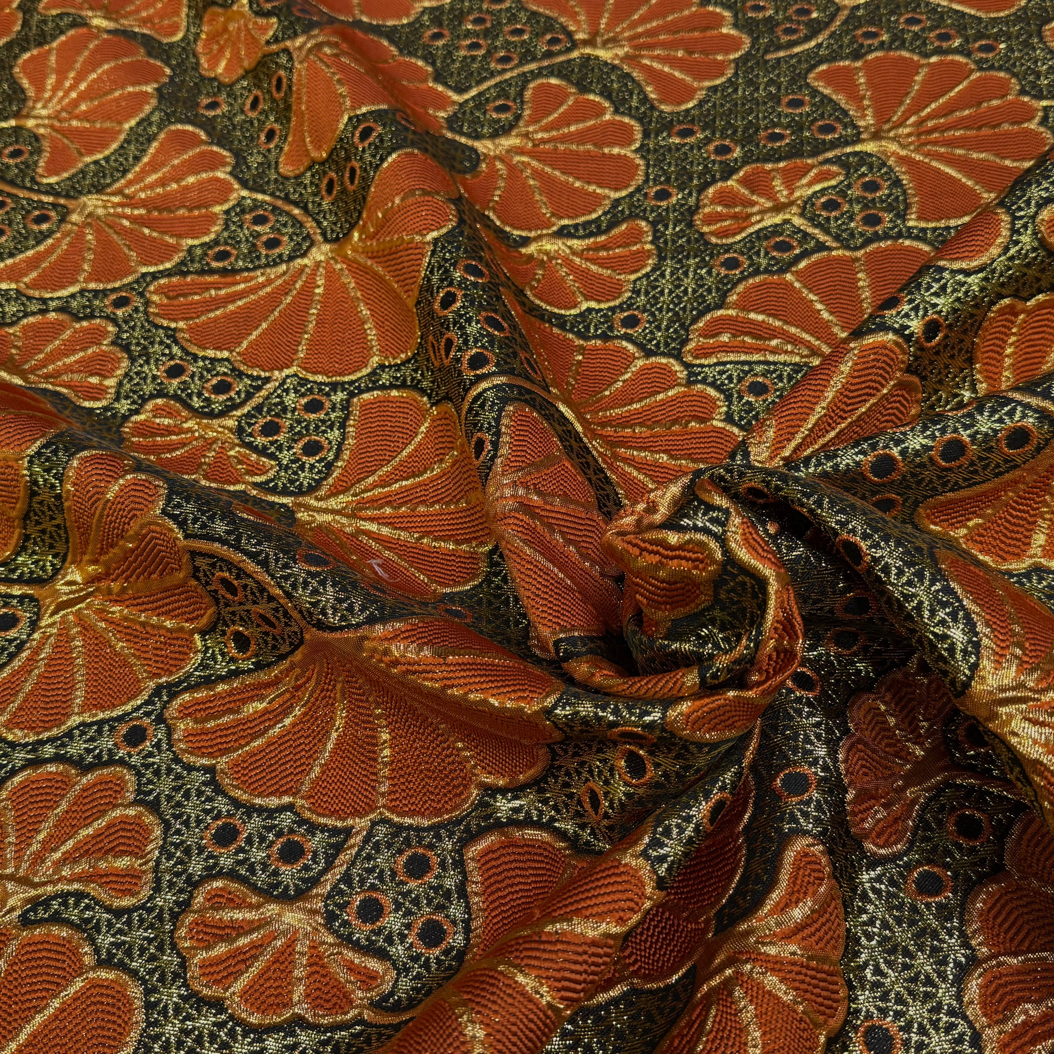 BROCART ARGENTÉ FEUILLAGES ORANGE GOLD - My Little Coupon