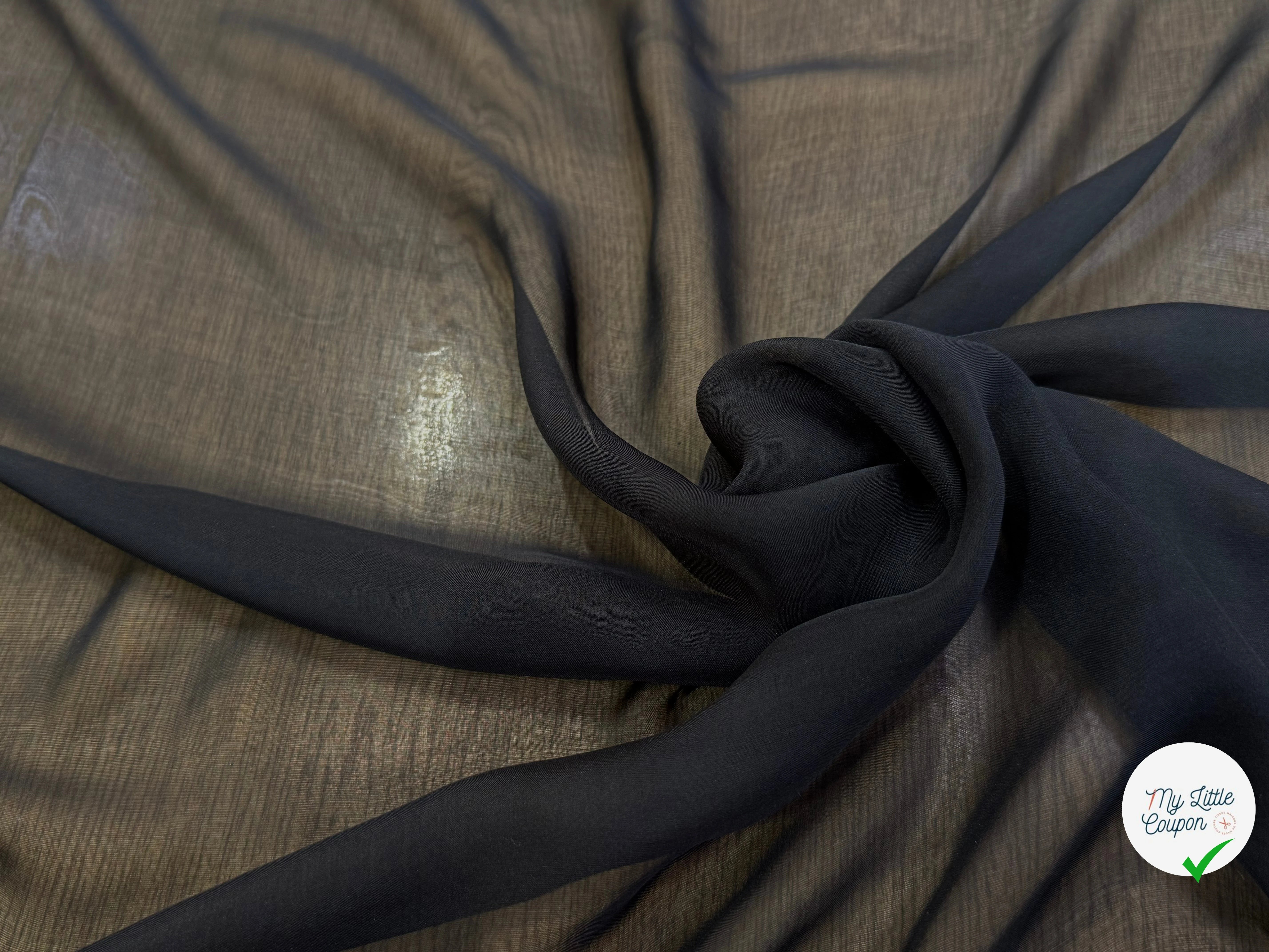 CHIFFON DE SOIE FLUIDE NOIR LÉGÈREMENT SATINÉ - My Little Coupon