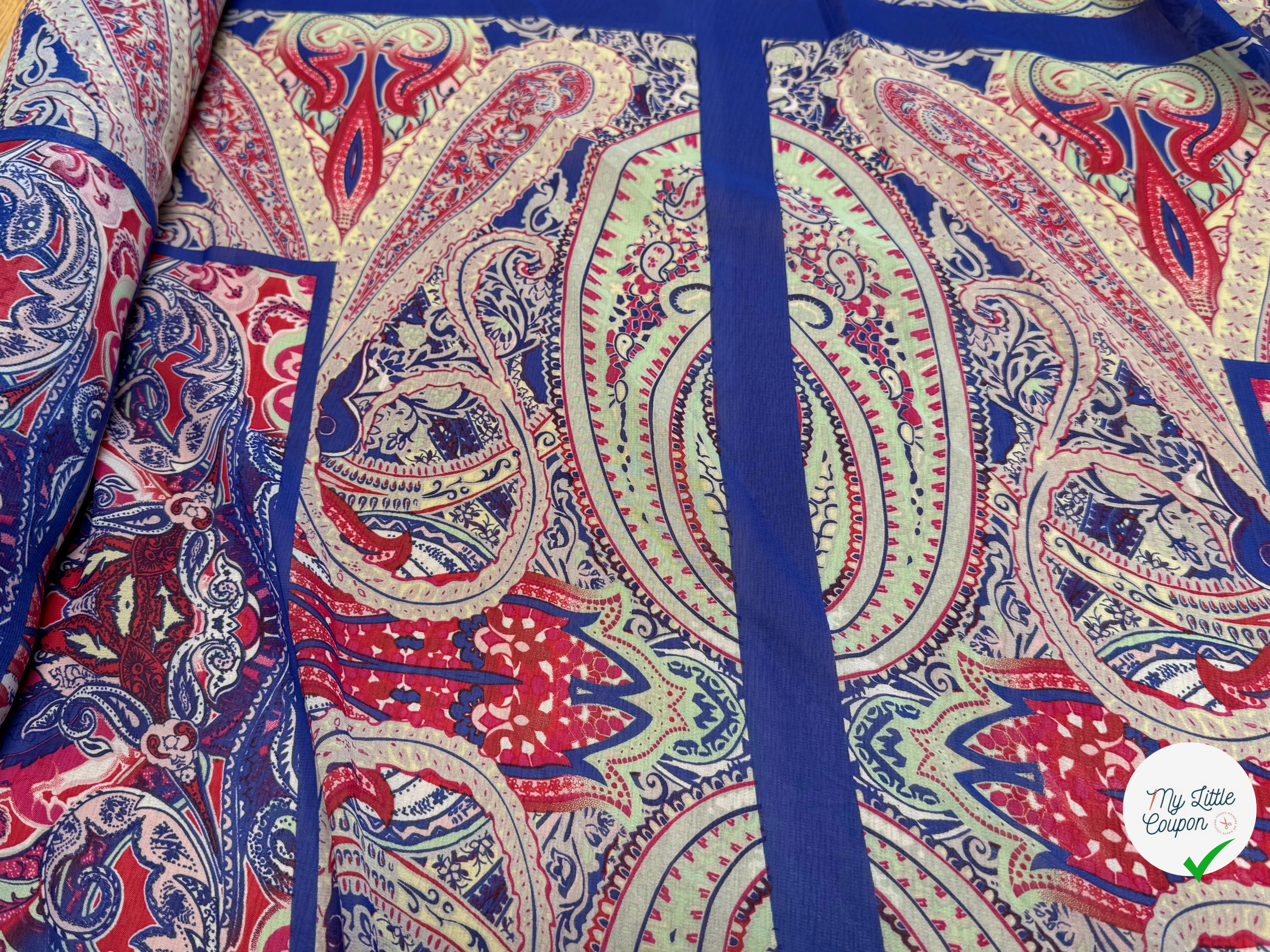CHIFFON IMPRIMÉ GRAPHIQUE FOND BLEU PANNEAU - My Little Coupon