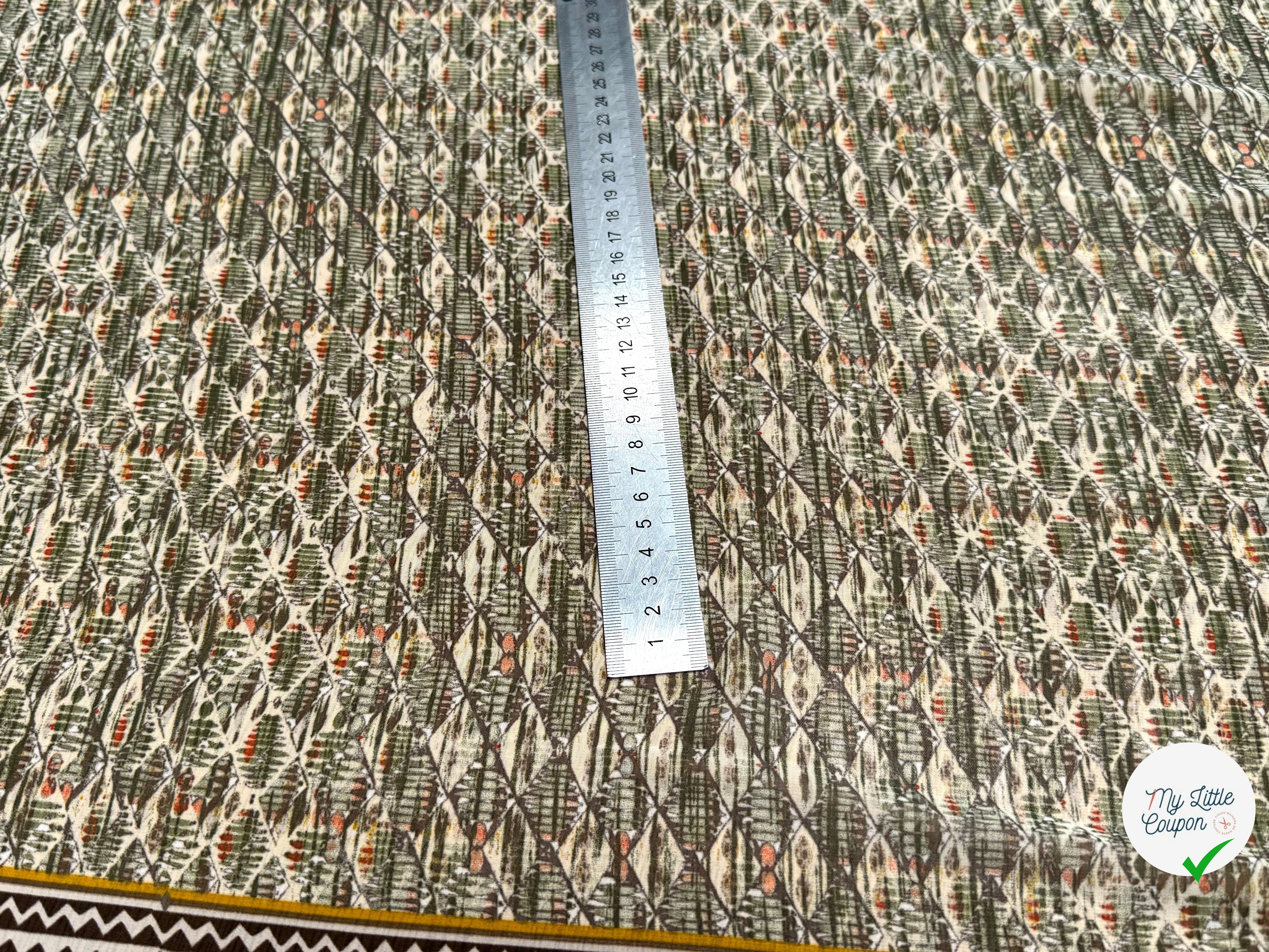 CHIFFON IMPRIMÉ MOTIFS GÉOMETRIQUES BEIGE KAKI - My Little Coupon