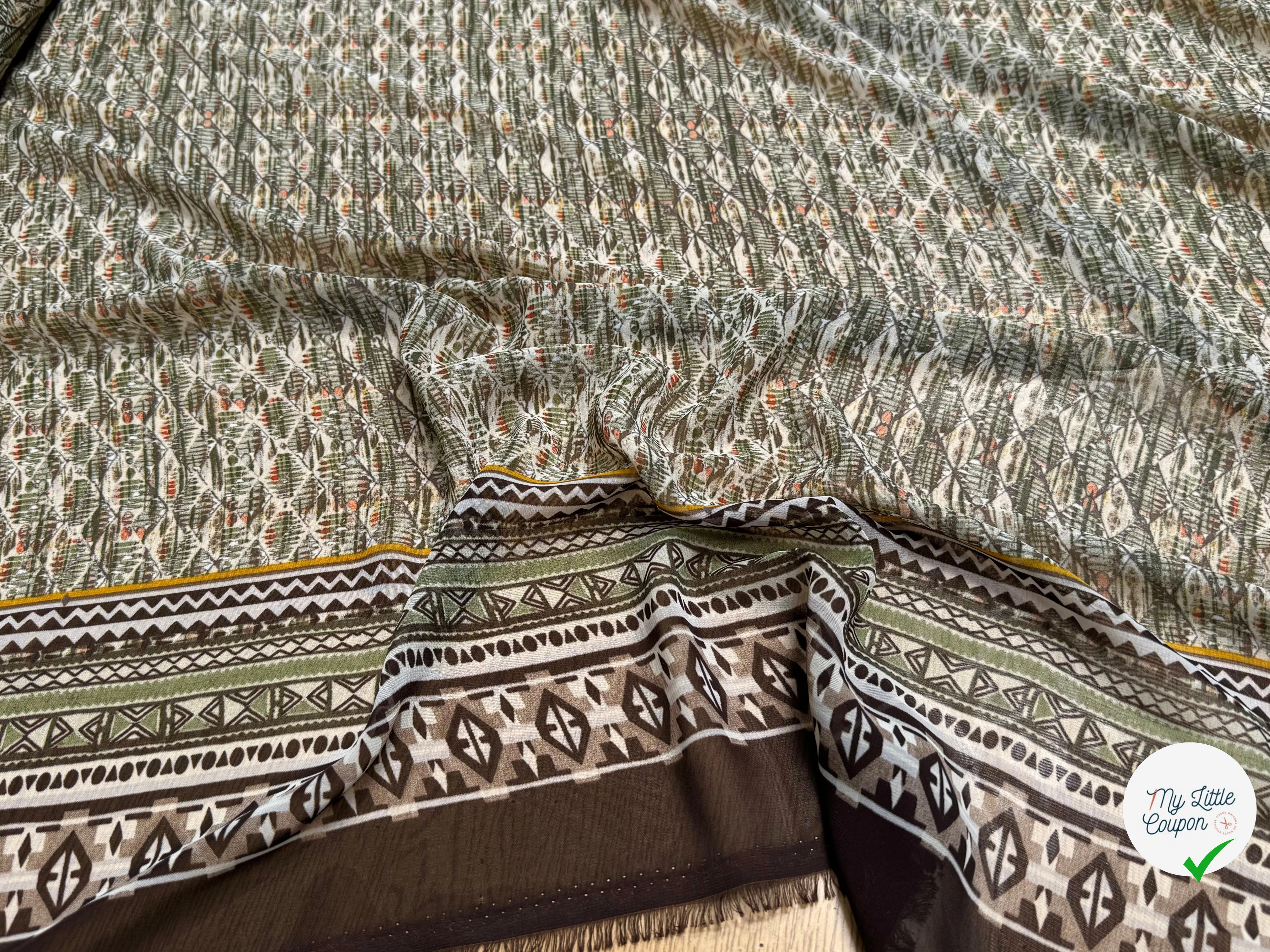 CHIFFON IMPRIMÉ MOTIFS GÉOMETRIQUES BEIGE KAKI - My Little Coupon