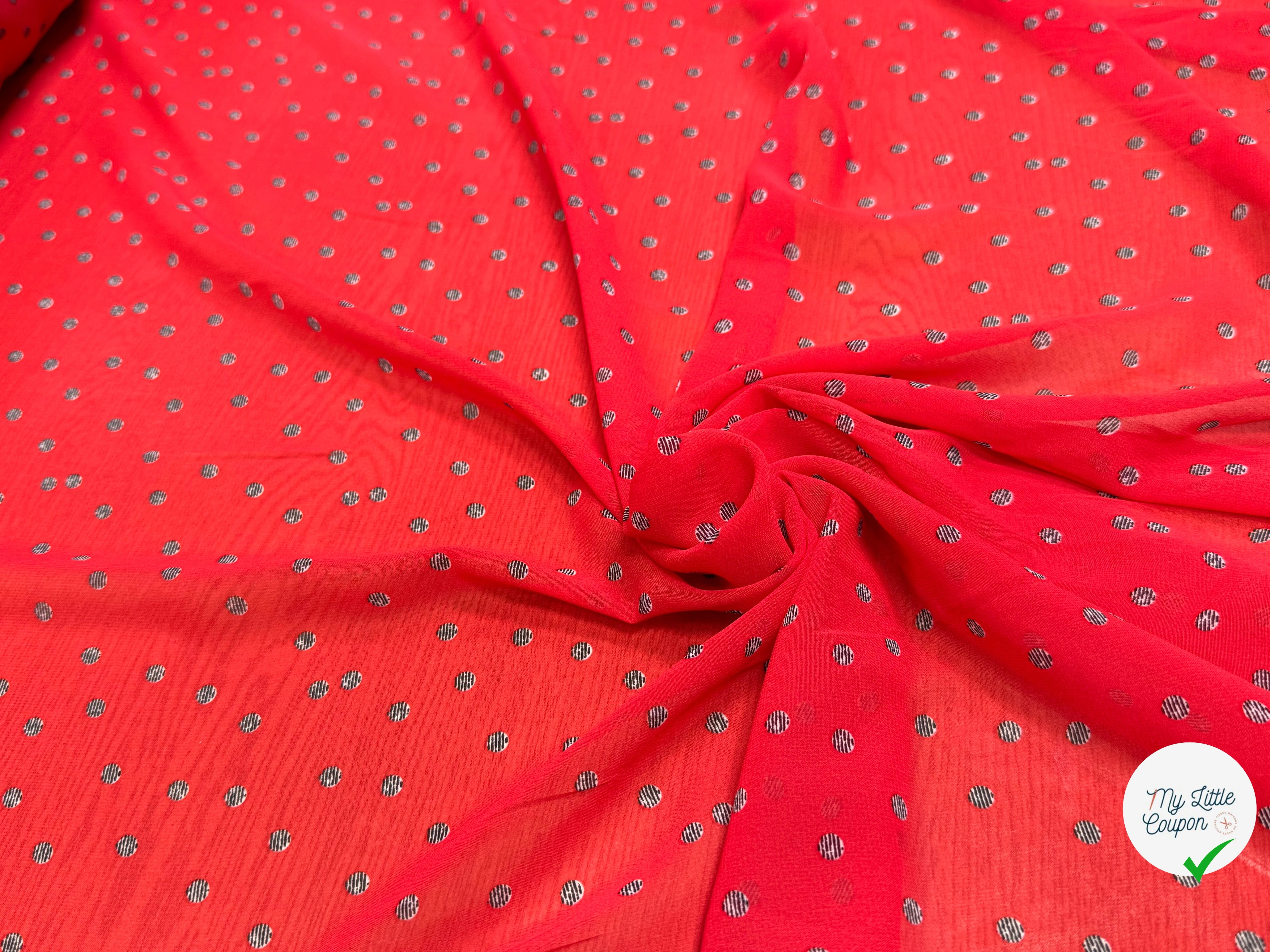 CHIFFON IMPRIMÉ POIS RAYÉS FOND ROUGE - My Little Coupon