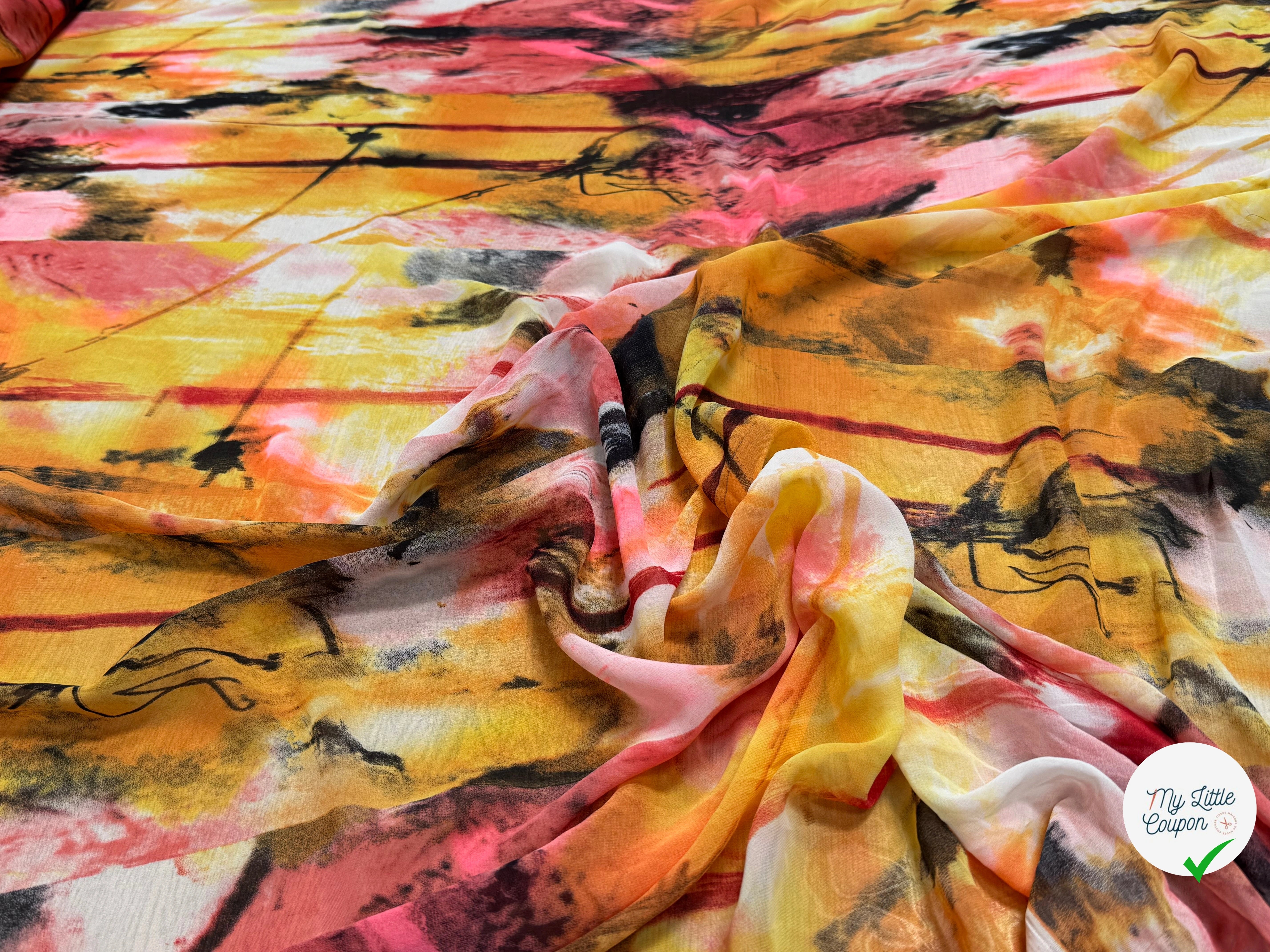 CHIFFON PRINTED ART MULTICOLORES ROSE ORANGE - My Little Coupon