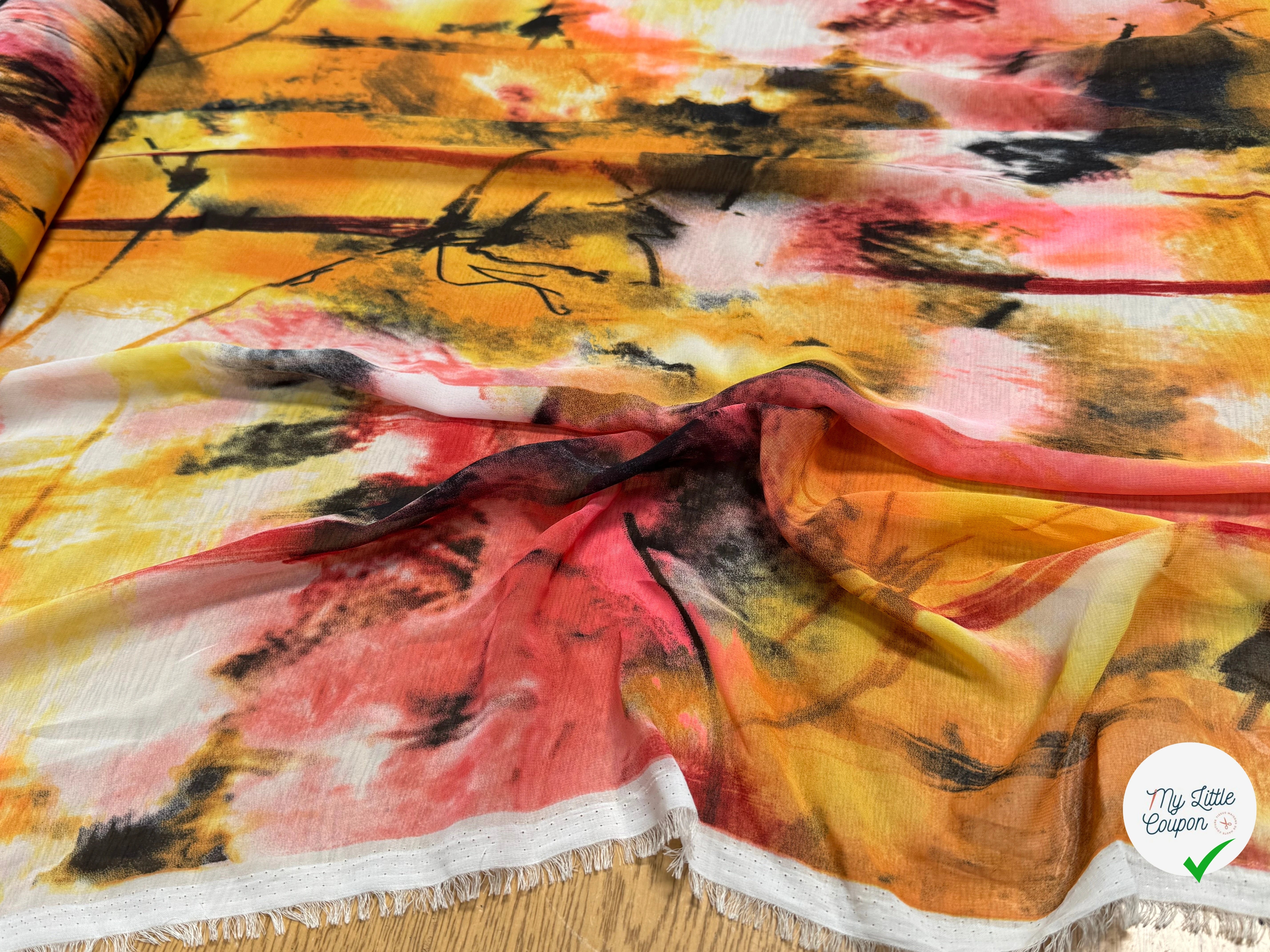 CHIFFON PRINTED ART MULTICOLORES ROSE ORANGE - My Little Coupon