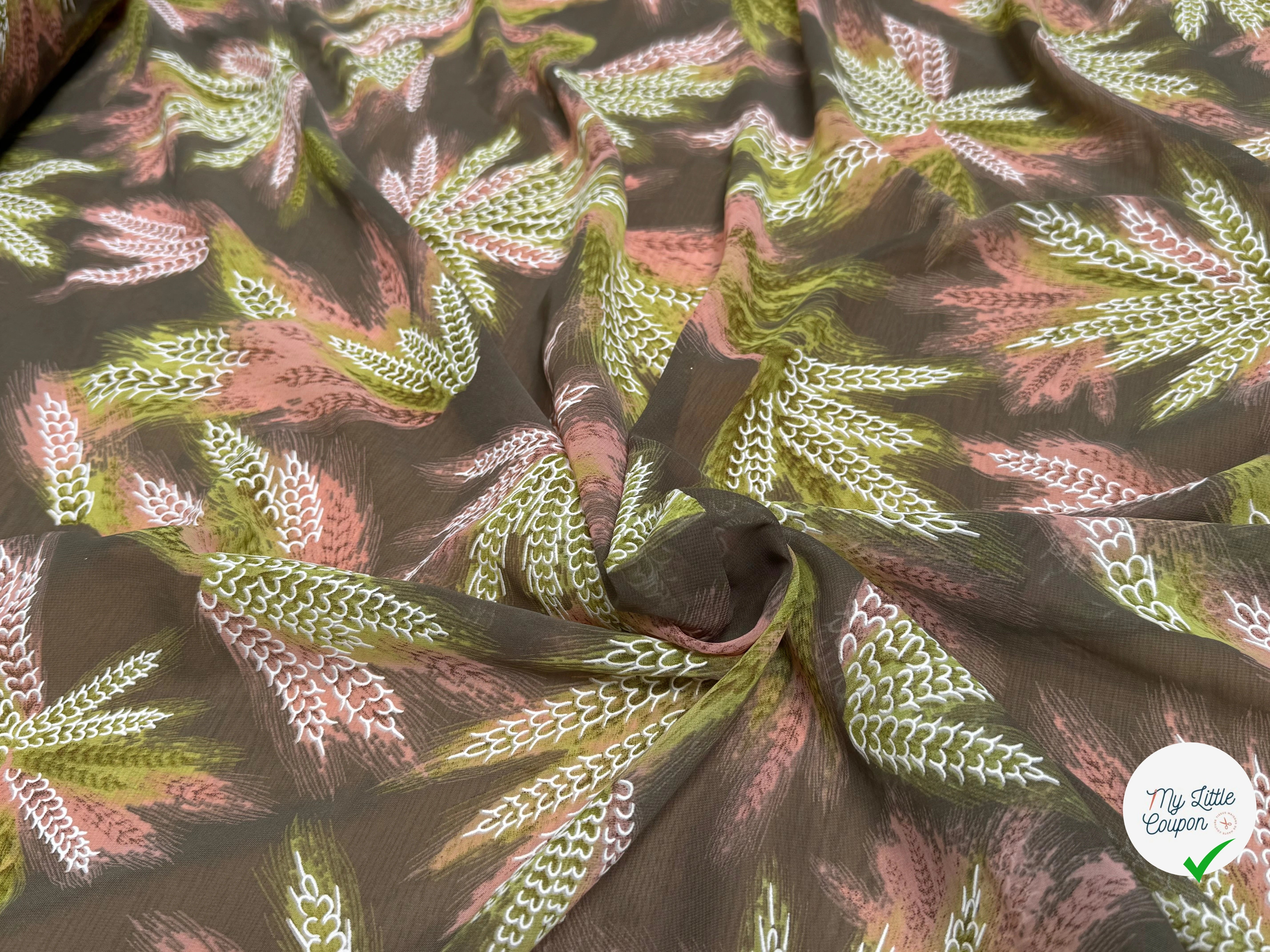 CHIFFON PRINTED CHAMP DE BLÉ VERT KAKI TEINTURE - My Little Coupon