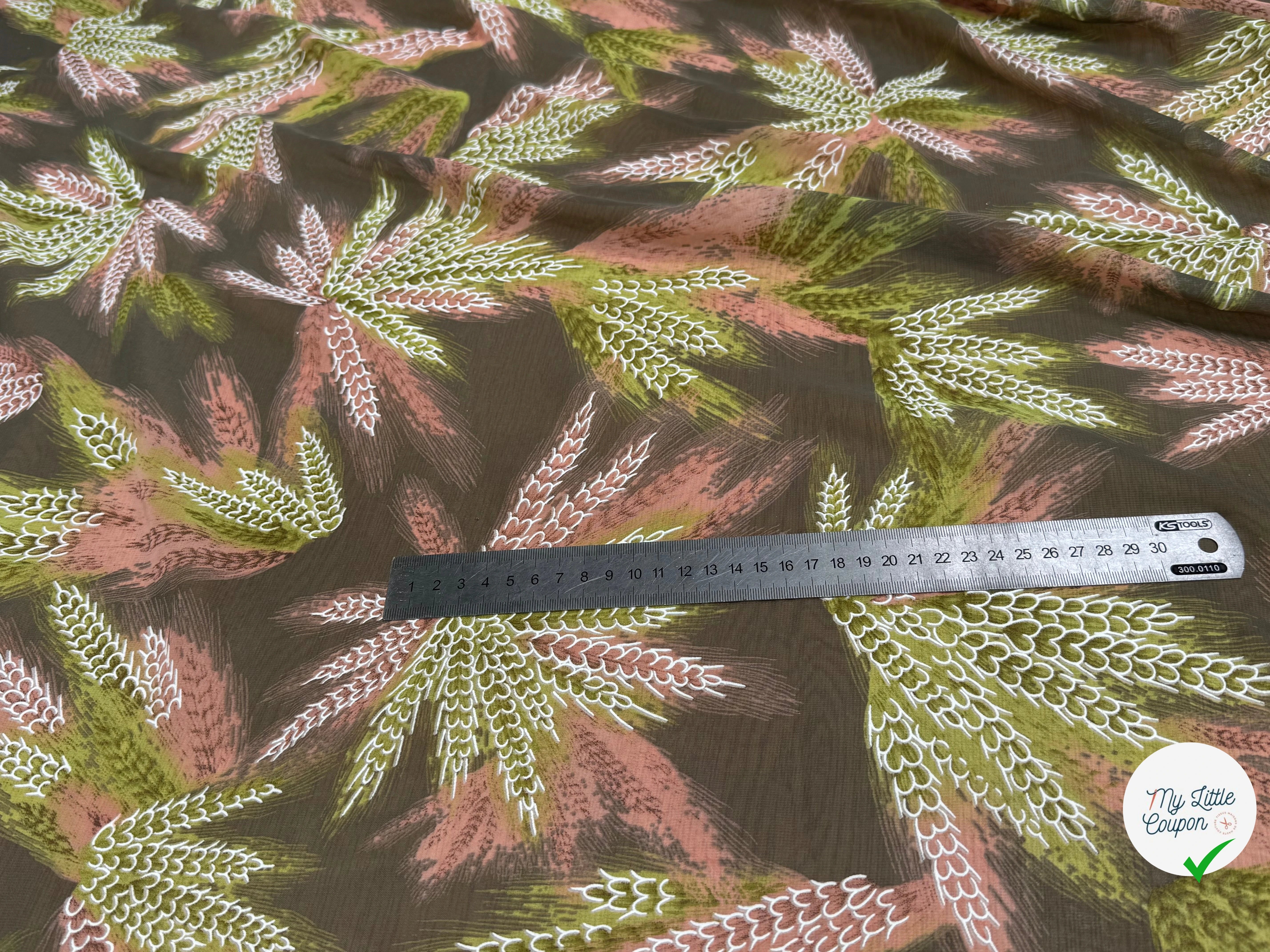 CHIFFON PRINTED CHAMP DE BLÉ VERT KAKI TEINTURE - My Little Coupon