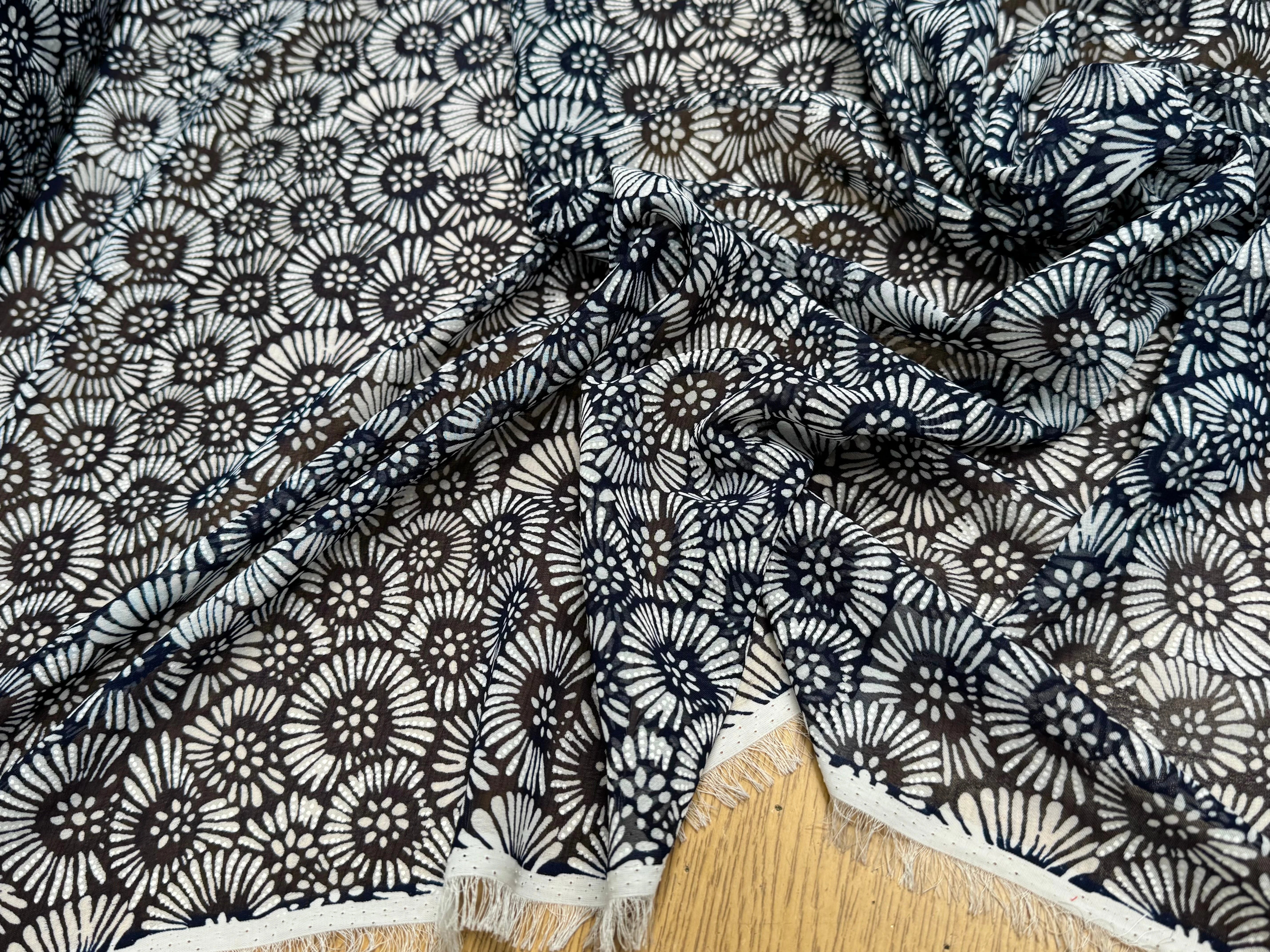 CHIFFON PRINTED FEU D'ARTIFICES FOND MARINE - My Little Coupon
