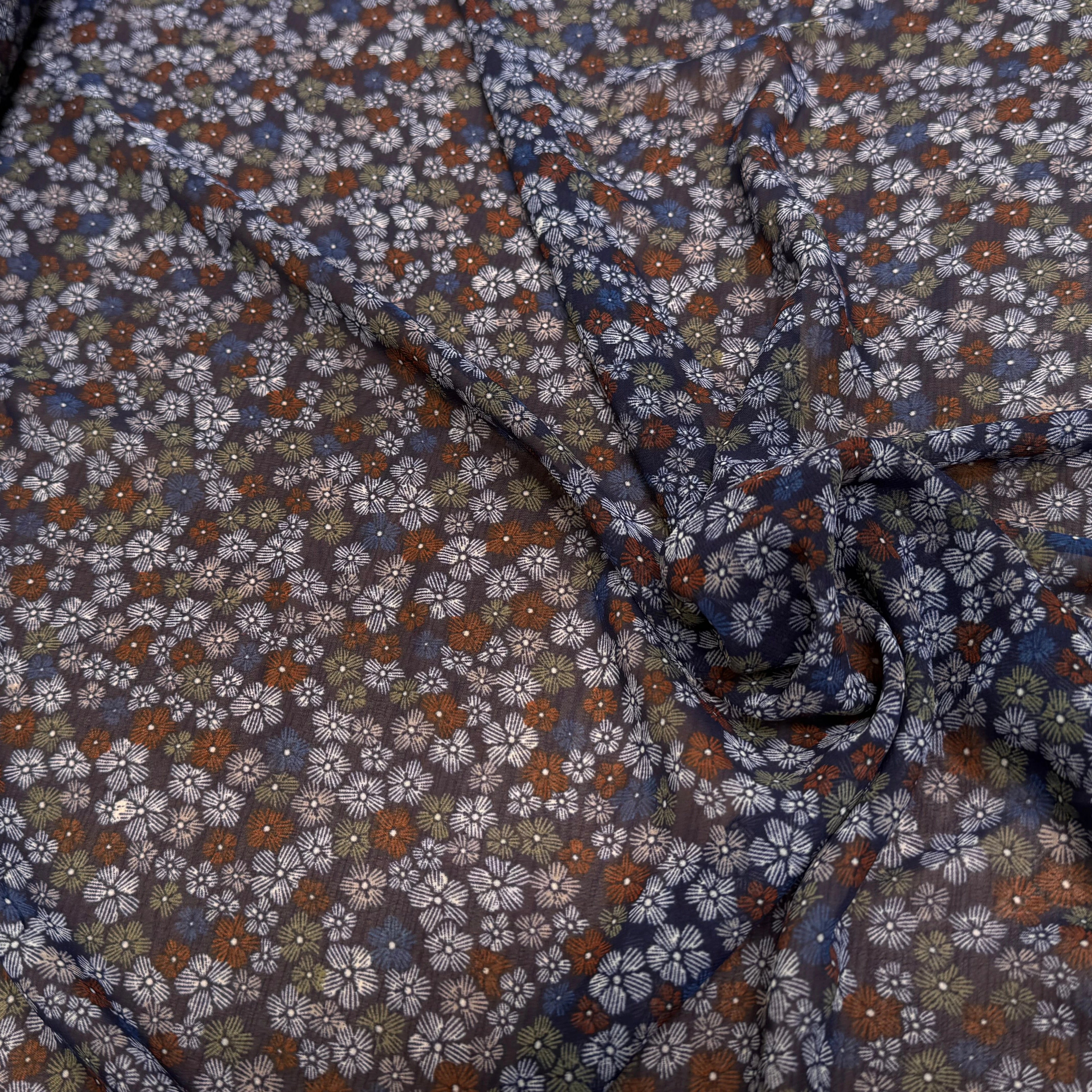 CHIFFON PRINTED FEU D'ARTIFICES MULTICOLORES FOND MARINE - My Little Coupon