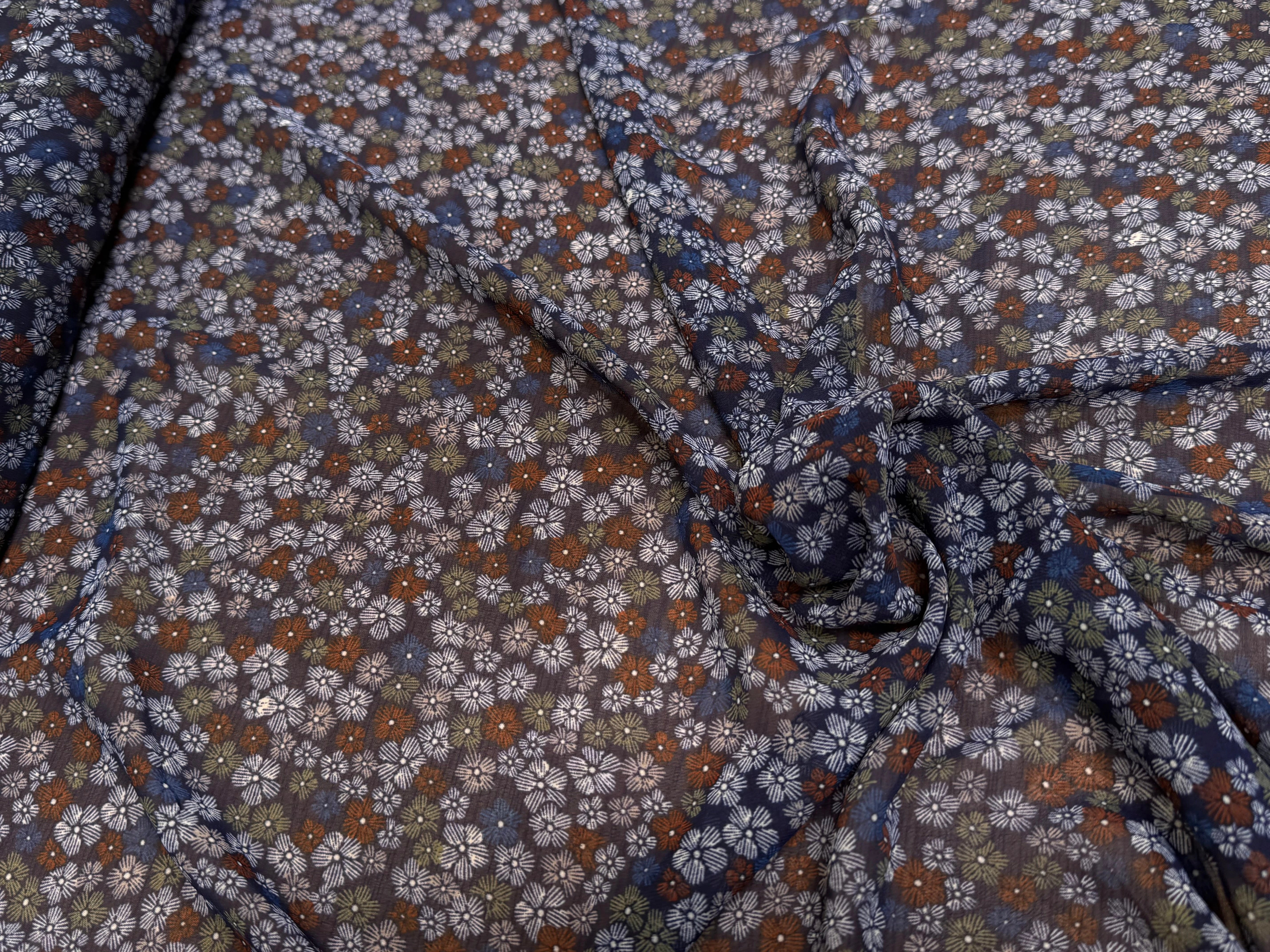 CHIFFON PRINTED FEU D'ARTIFICES MULTICOLORES FOND MARINE - My Little Coupon