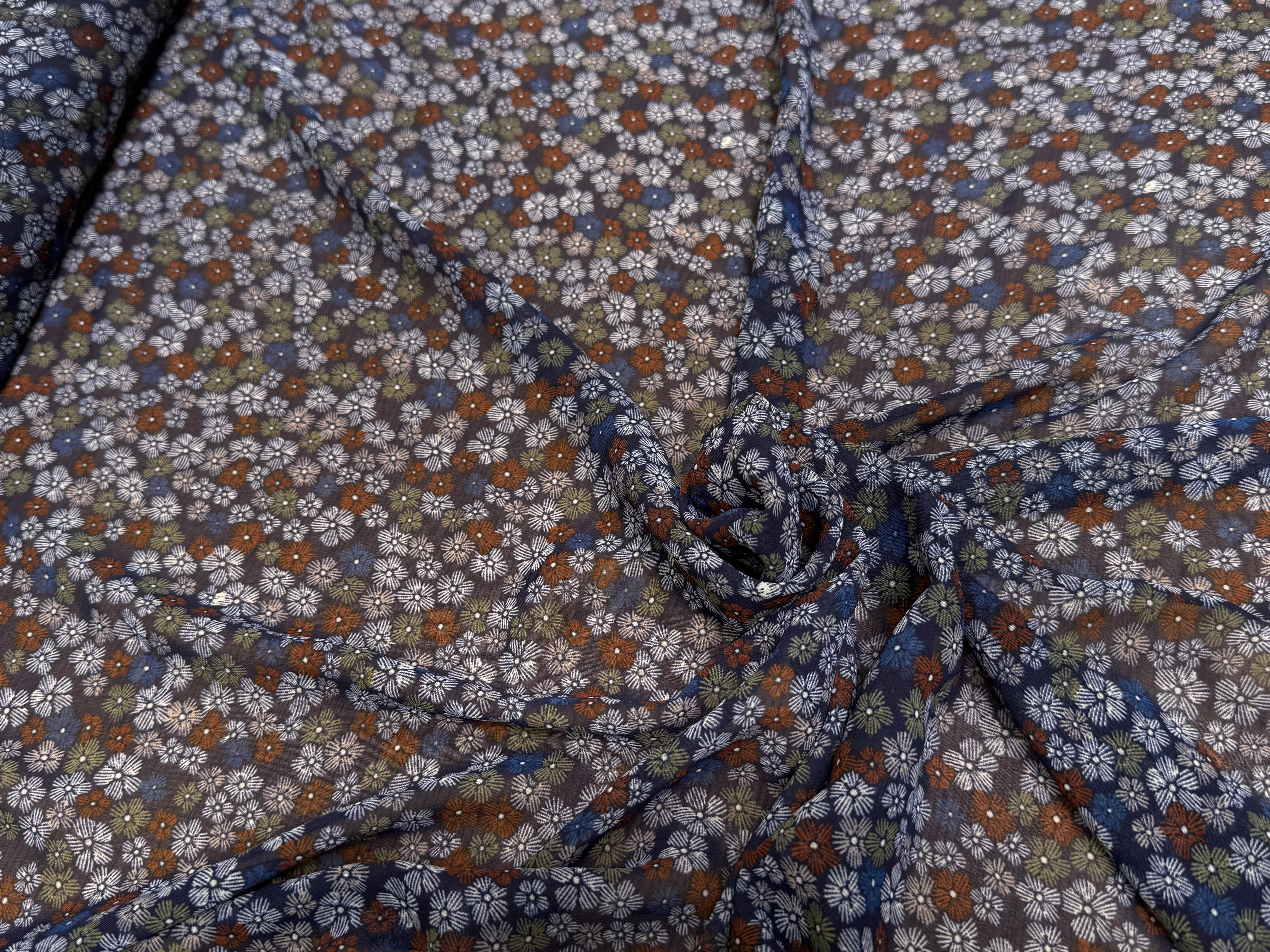 CHIFFON PRINTED FEU D'ARTIFICES MULTICOLORES FOND MARINE - My Little Coupon