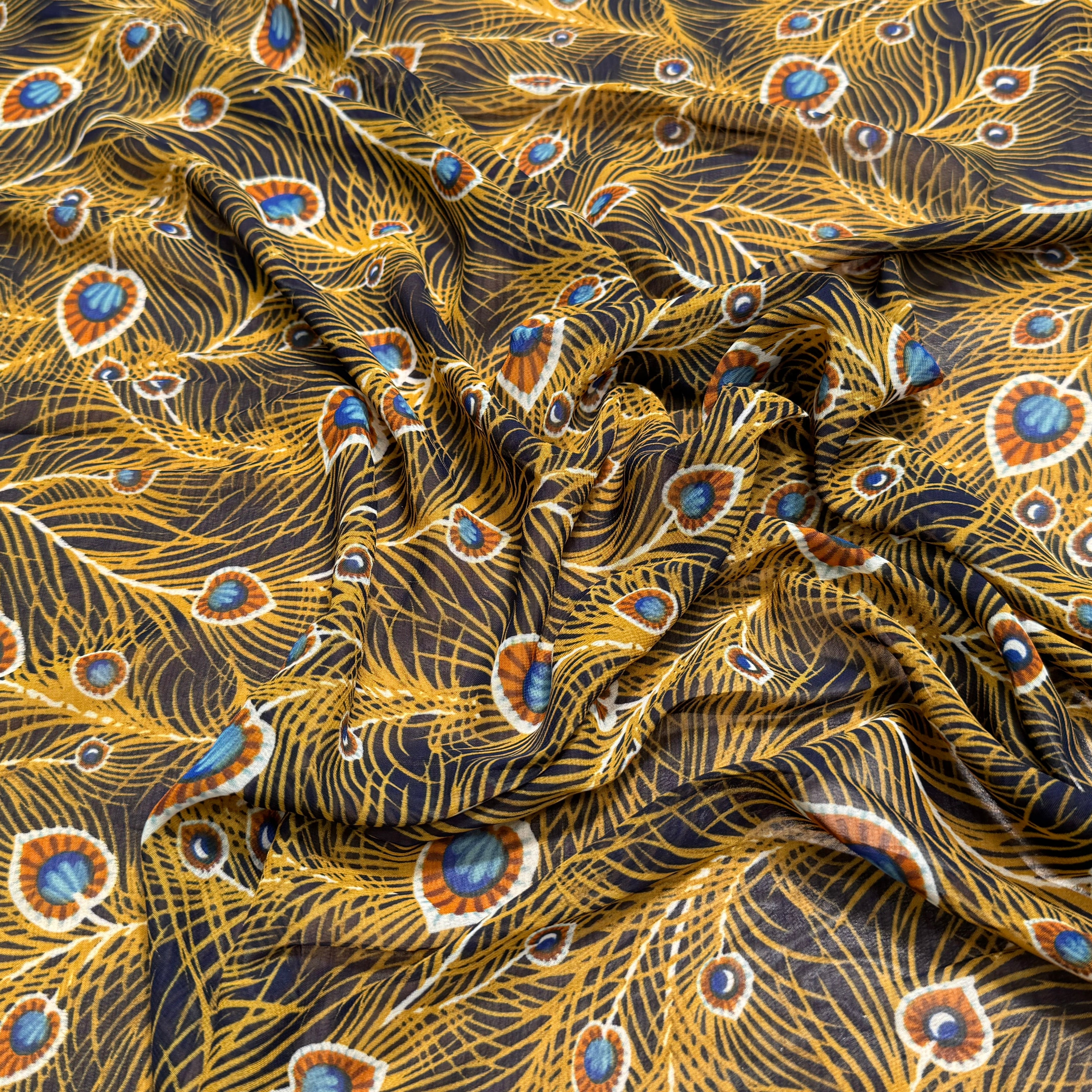 CHIFFON PRINTED FEUILLAGES MUSTARD - My Little Coupon