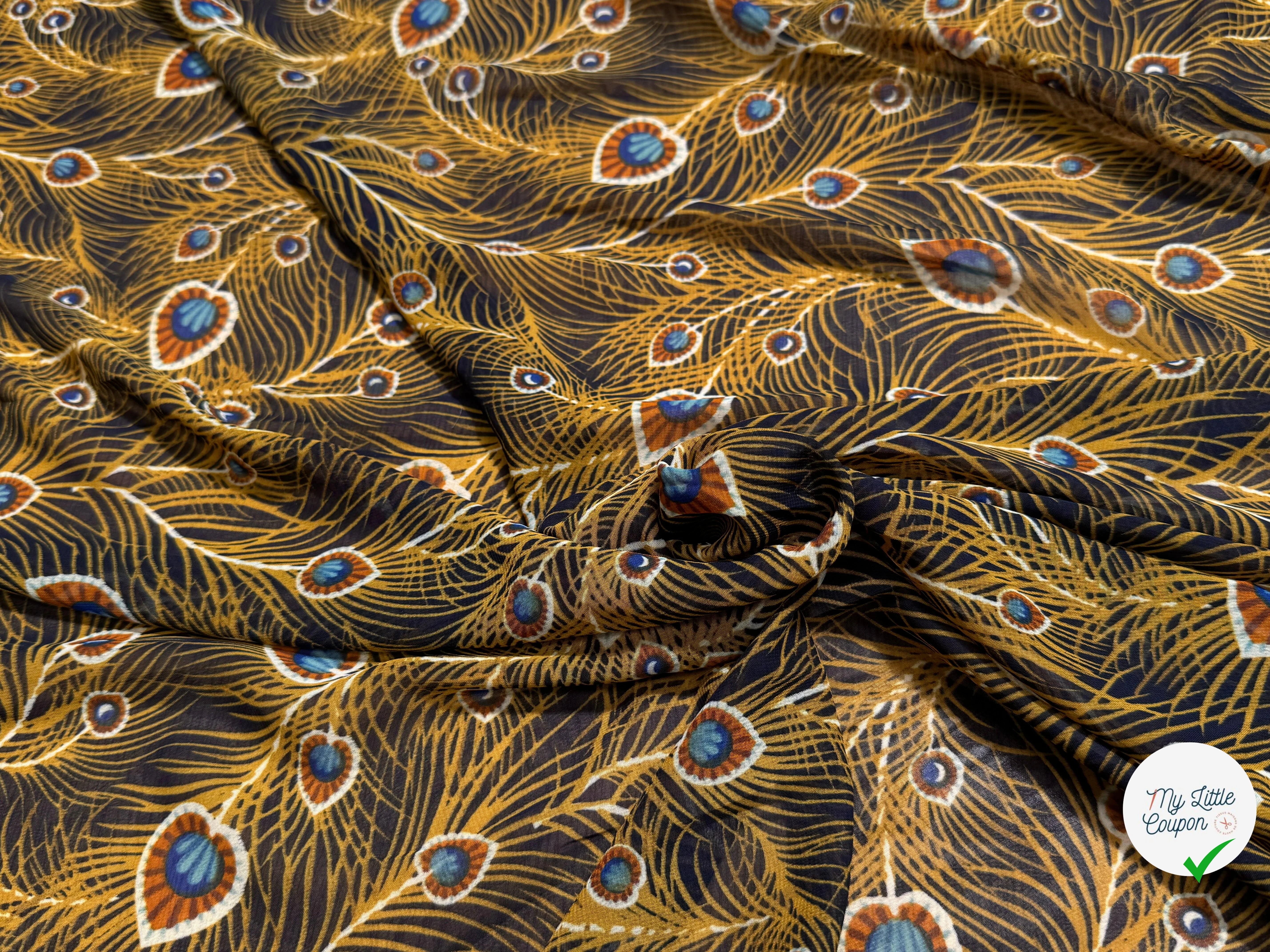 CHIFFON PRINTED FEUILLAGES MUSTARD - My Little Coupon
