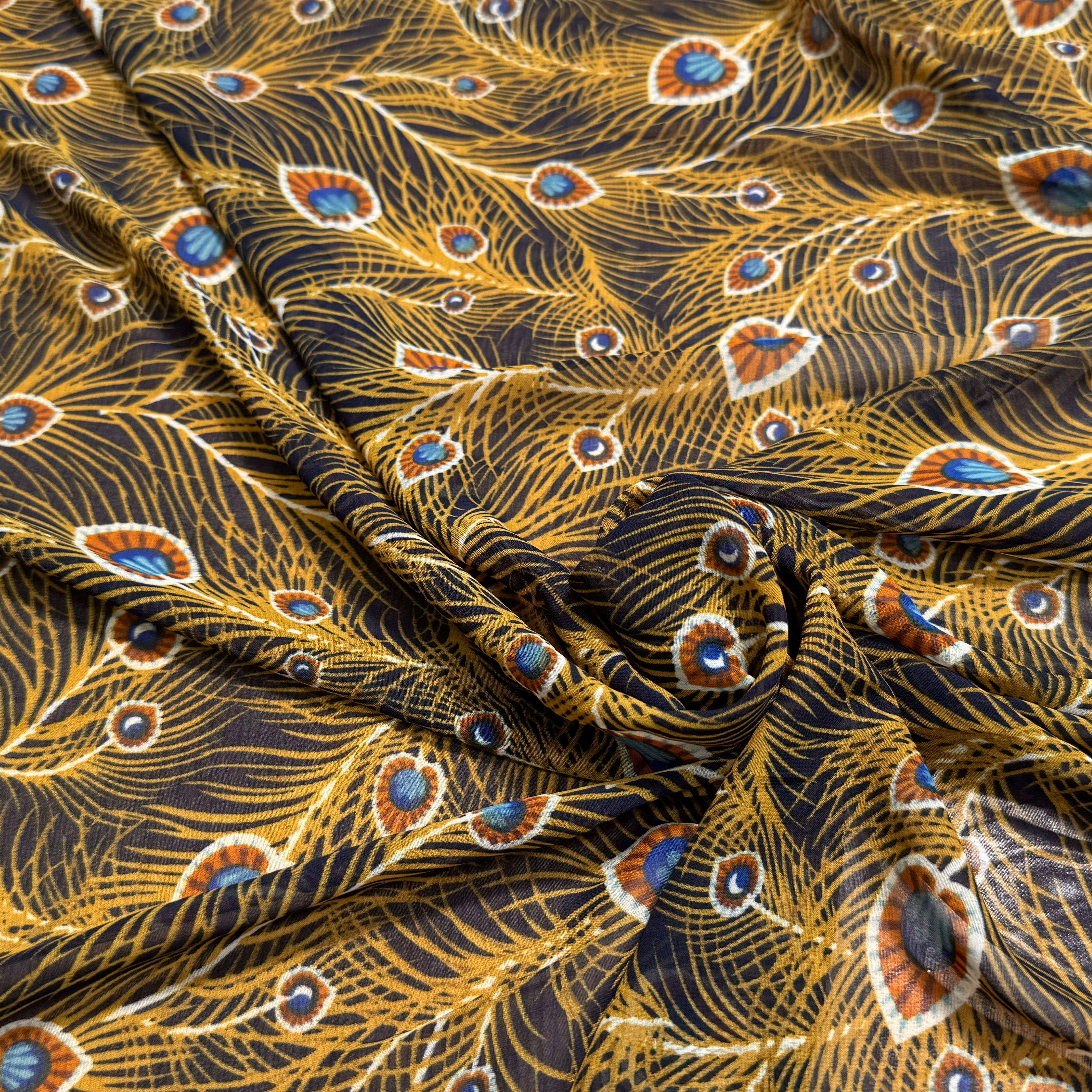 CHIFFON PRINTED FEUILLAGES MUSTARD - My Little Coupon