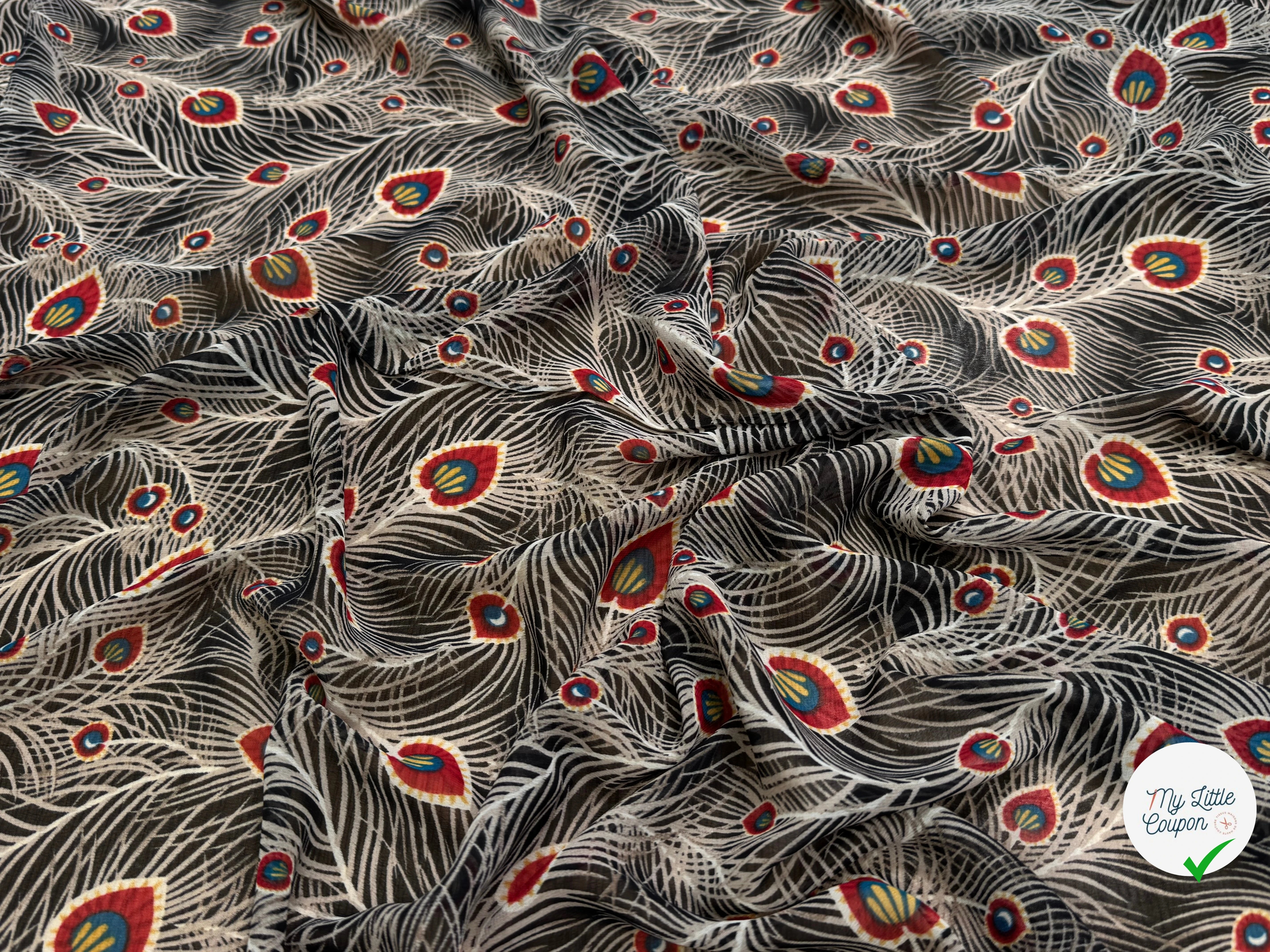CHIFFON PRINTED FEUILLAGES NOIR&BEIGE - My Little Coupon