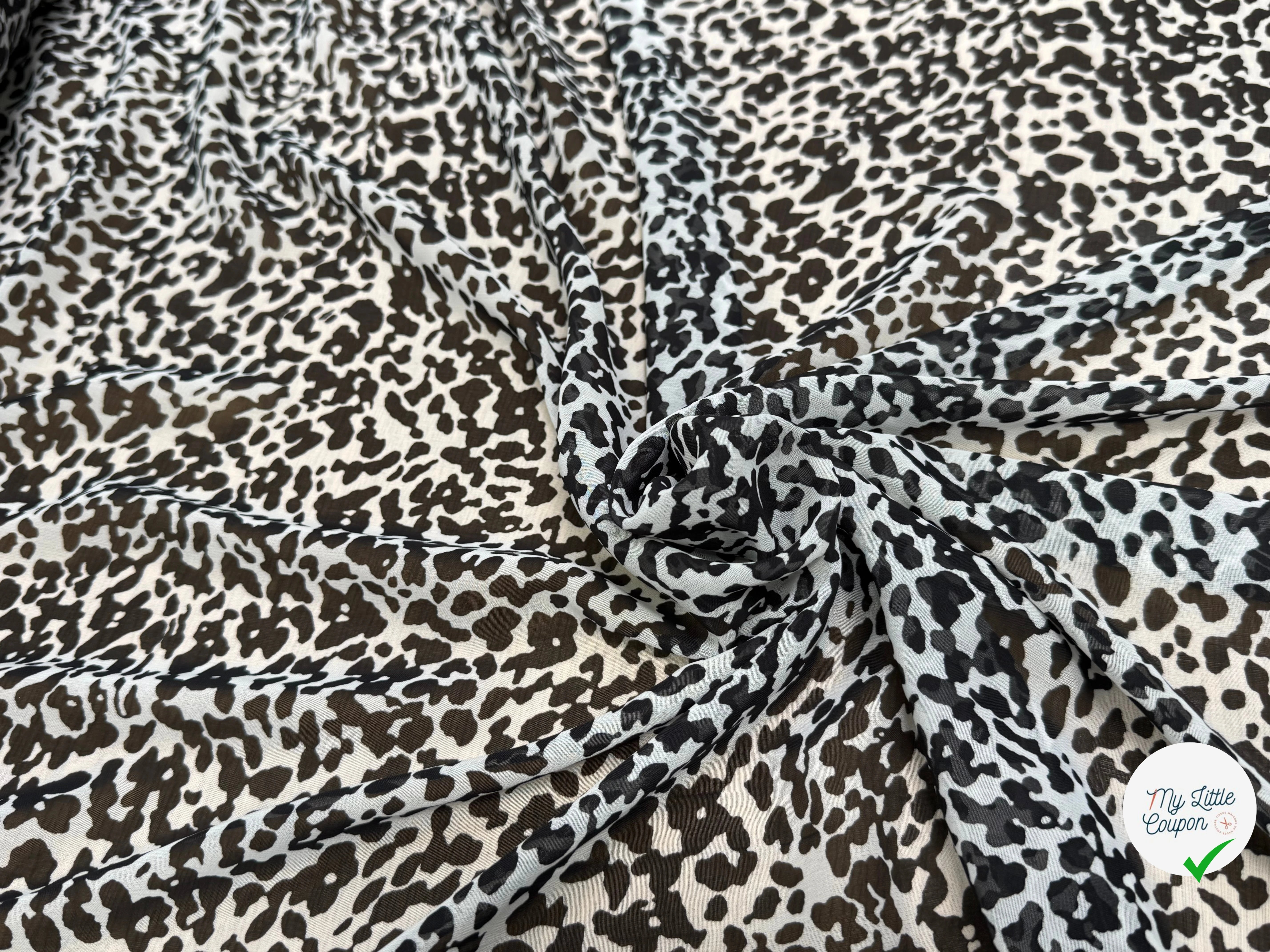 CHIFFON PRINTED FLUIDE BLACK OFF WHITE MOTIF ANIMAL - My Little Coupon
