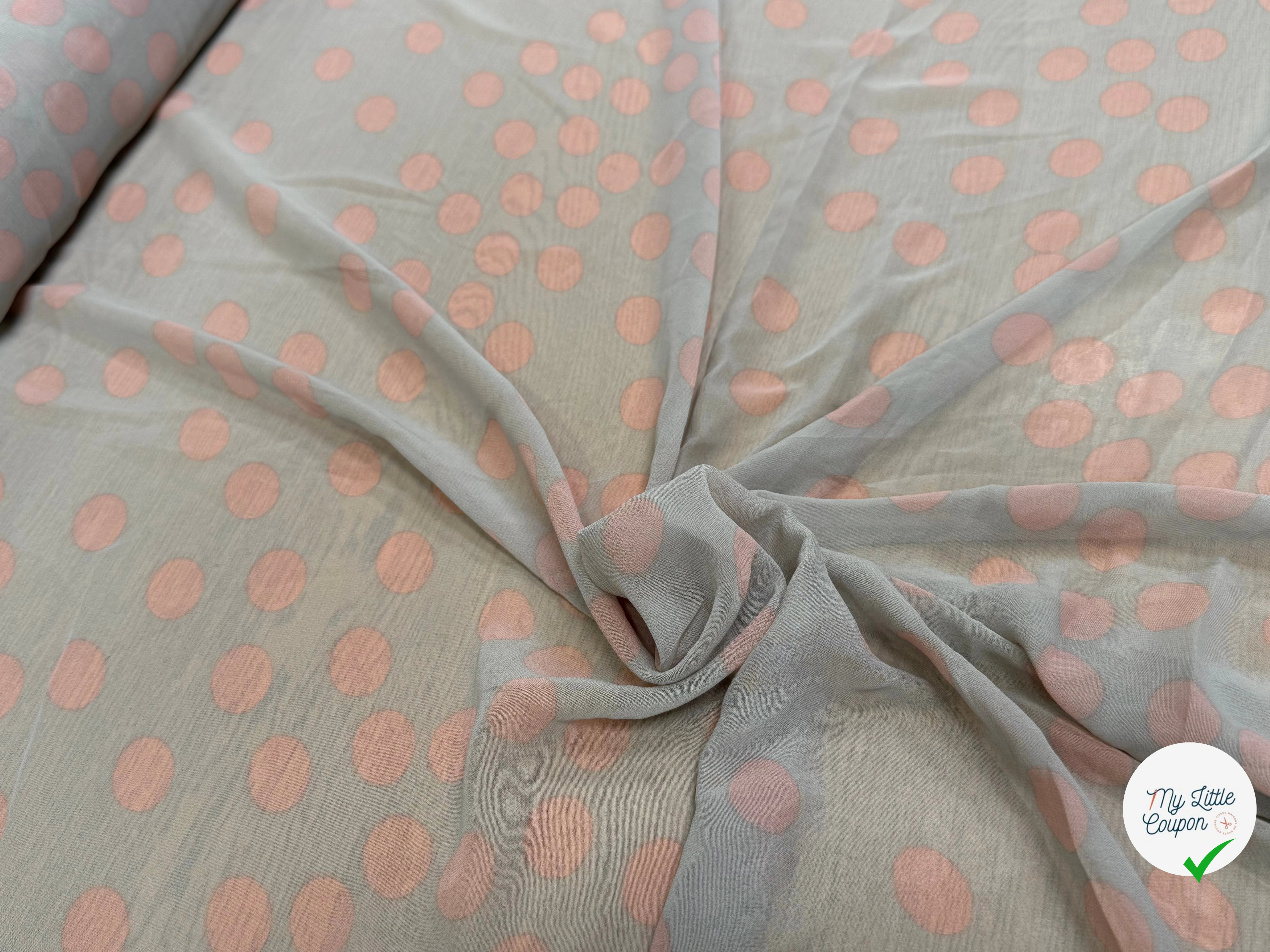 CHIFFON PRINTED GROS POIS ROSE FOND GRIS - My Little Coupon