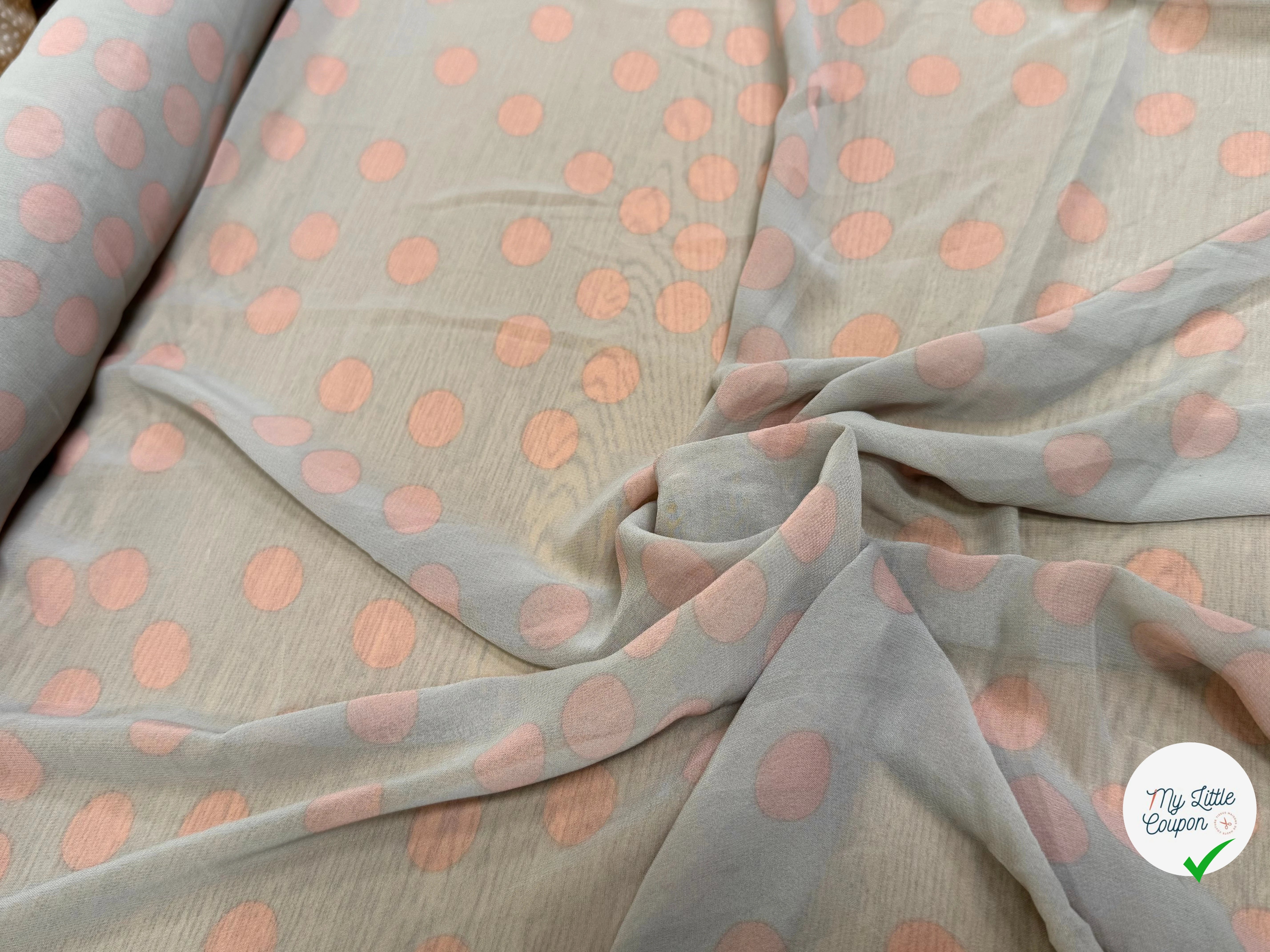 CHIFFON PRINTED GROS POIS ROSE FOND GRIS - My Little Coupon