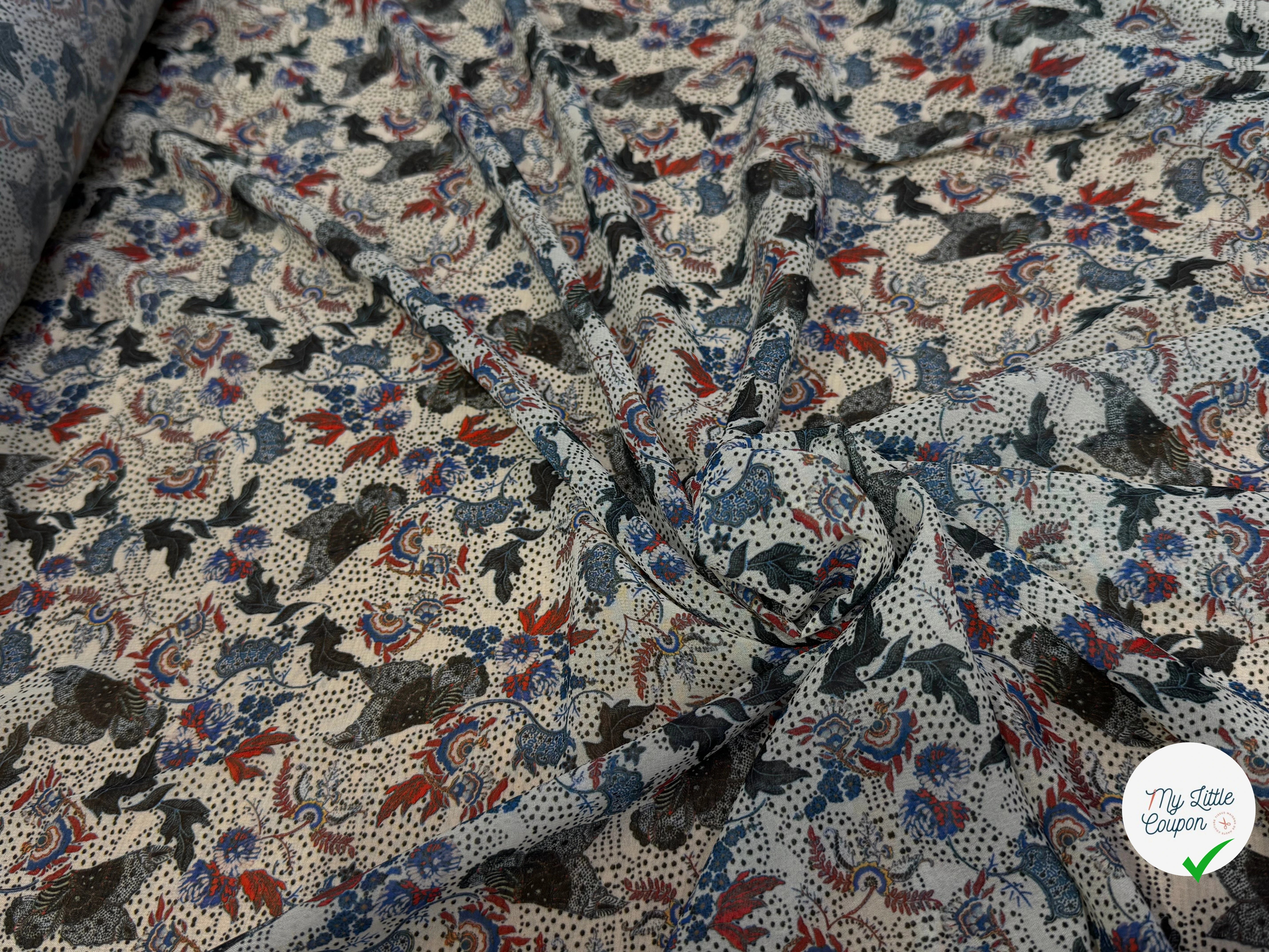 CHIFFON PRINTED JARDIN SAUVAGE MULTICOLORES FOND ÉCRU - My Little Coupon