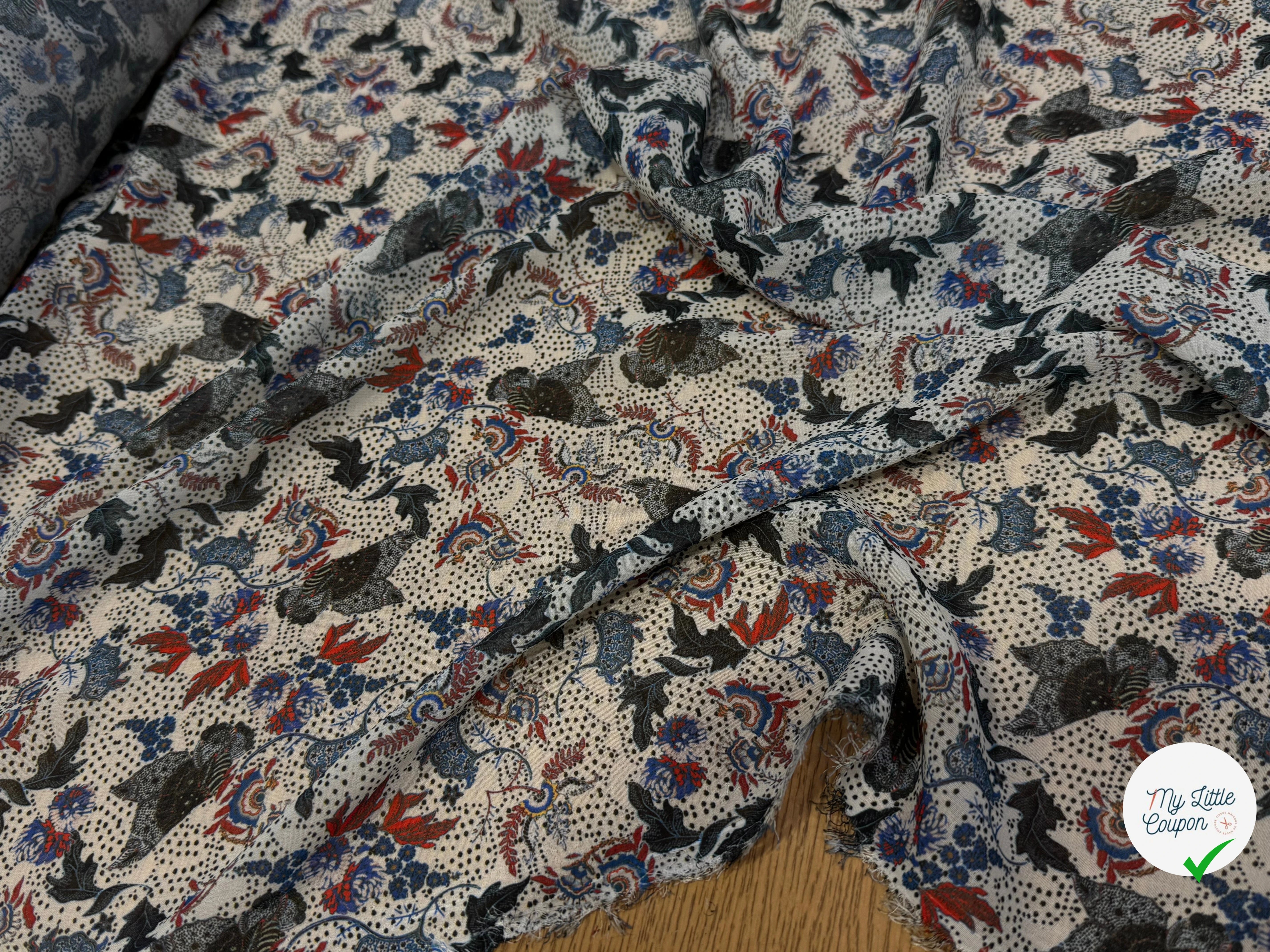 CHIFFON PRINTED JARDIN SAUVAGE MULTICOLORES FOND ÉCRU - My Little Coupon