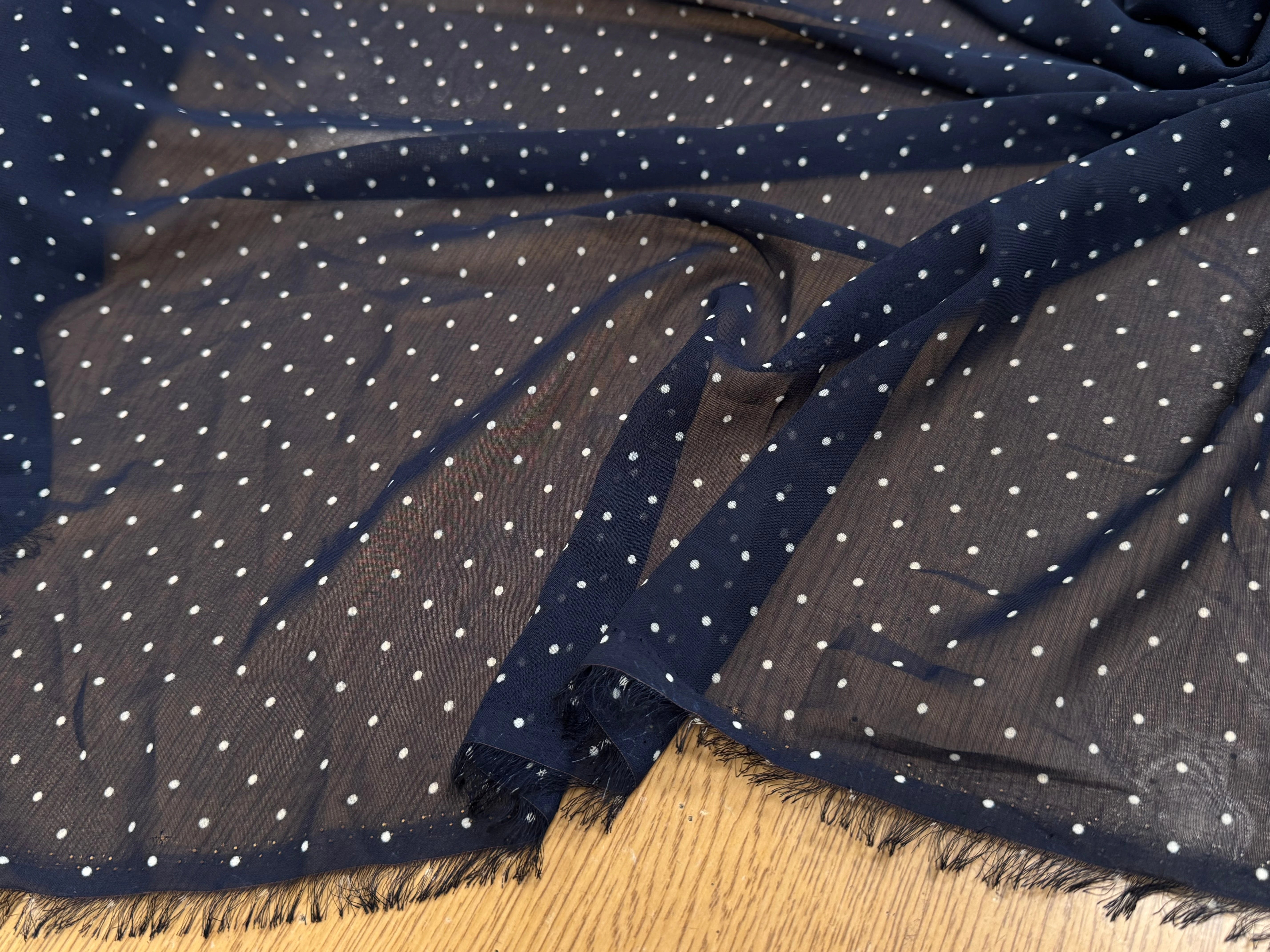 CHIFFON PRINTED LITTLE DOT FOND MARINE - My Little Coupon