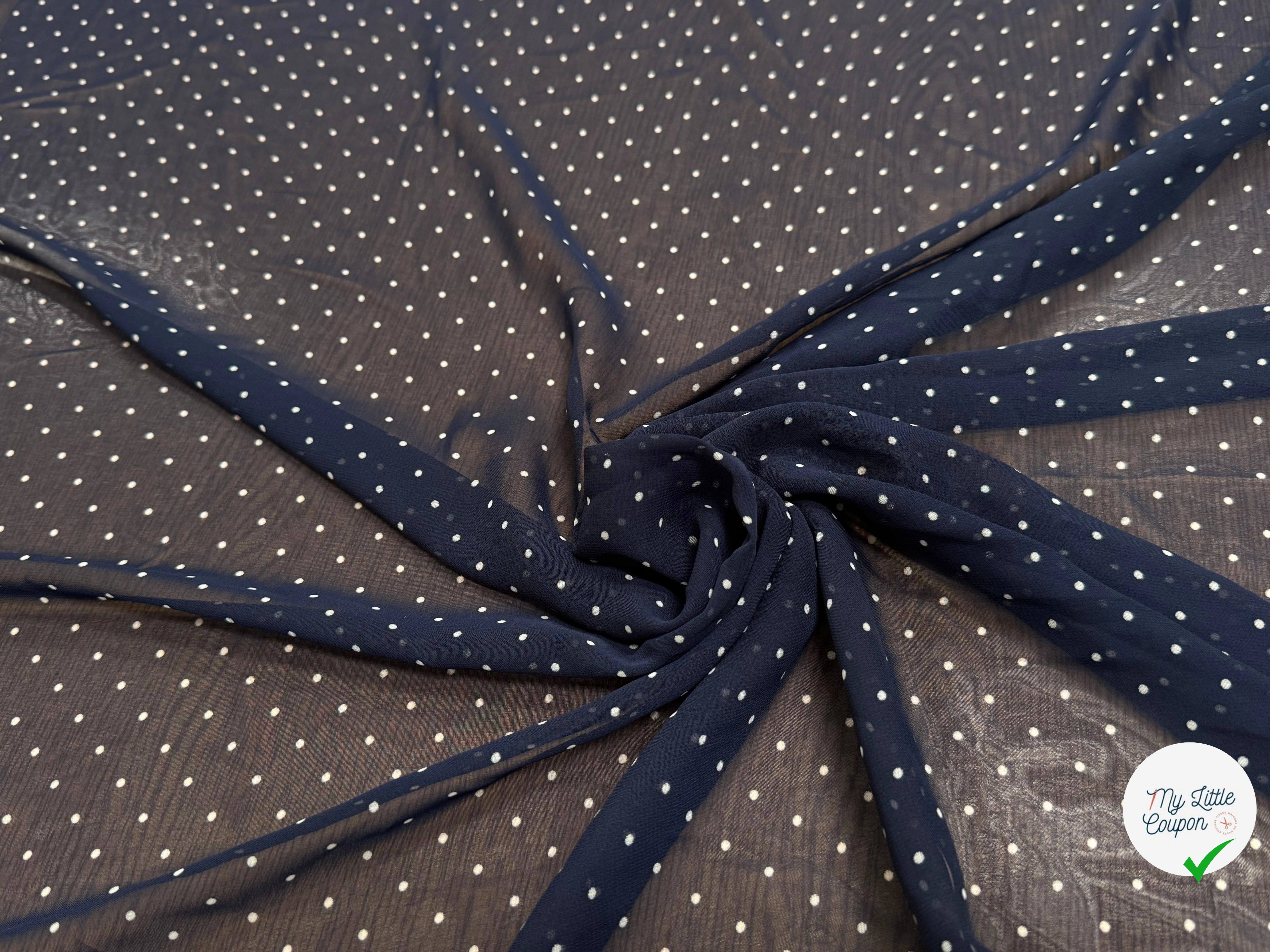 CHIFFON PRINTED LITTLE DOT FOND MARINE - My Little Coupon