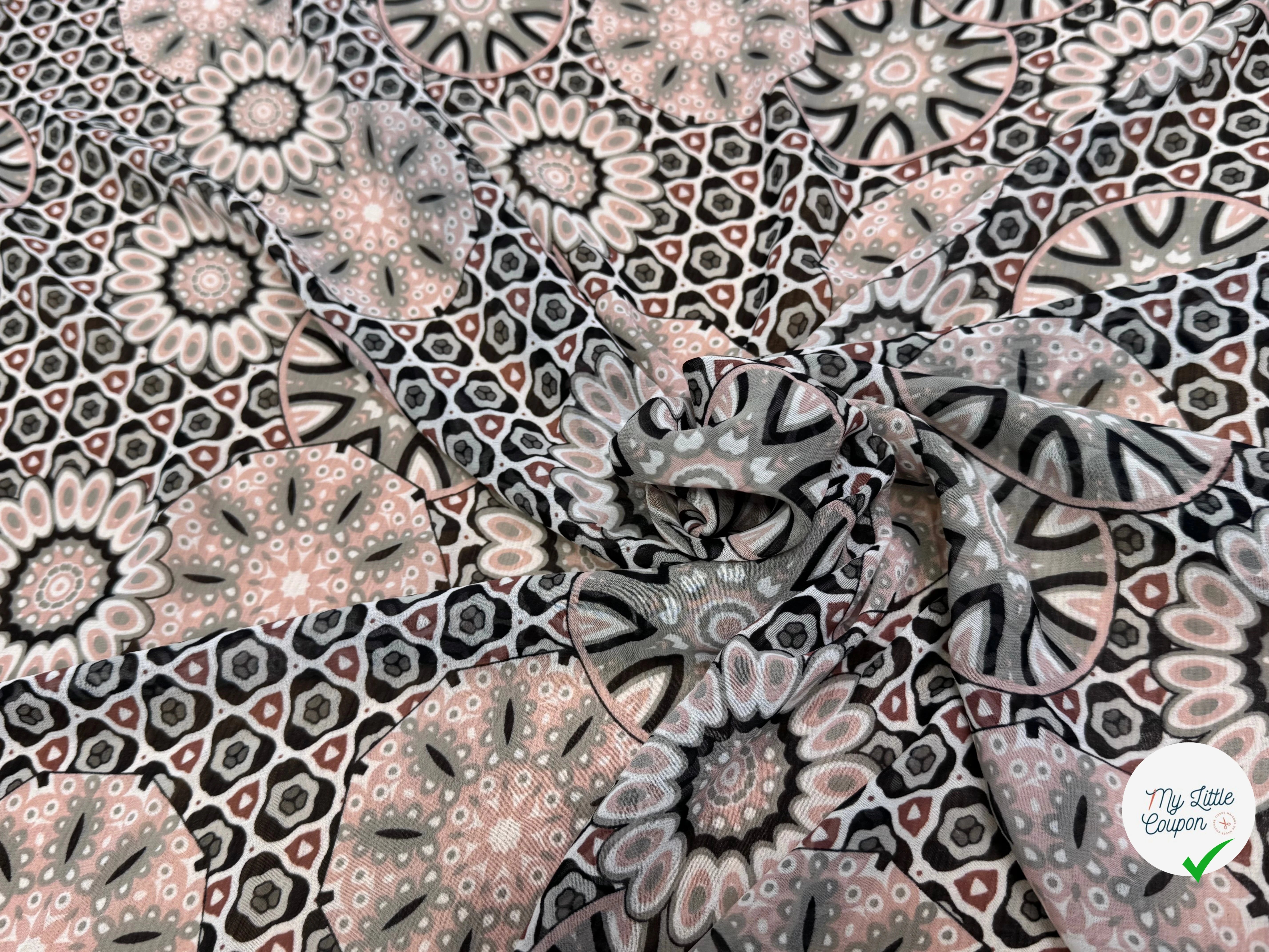 CHIFFON PRINTED MOTIF CIRCULAIRES GÉOMETRIQUES CREME&KAKI - My Little Coupon