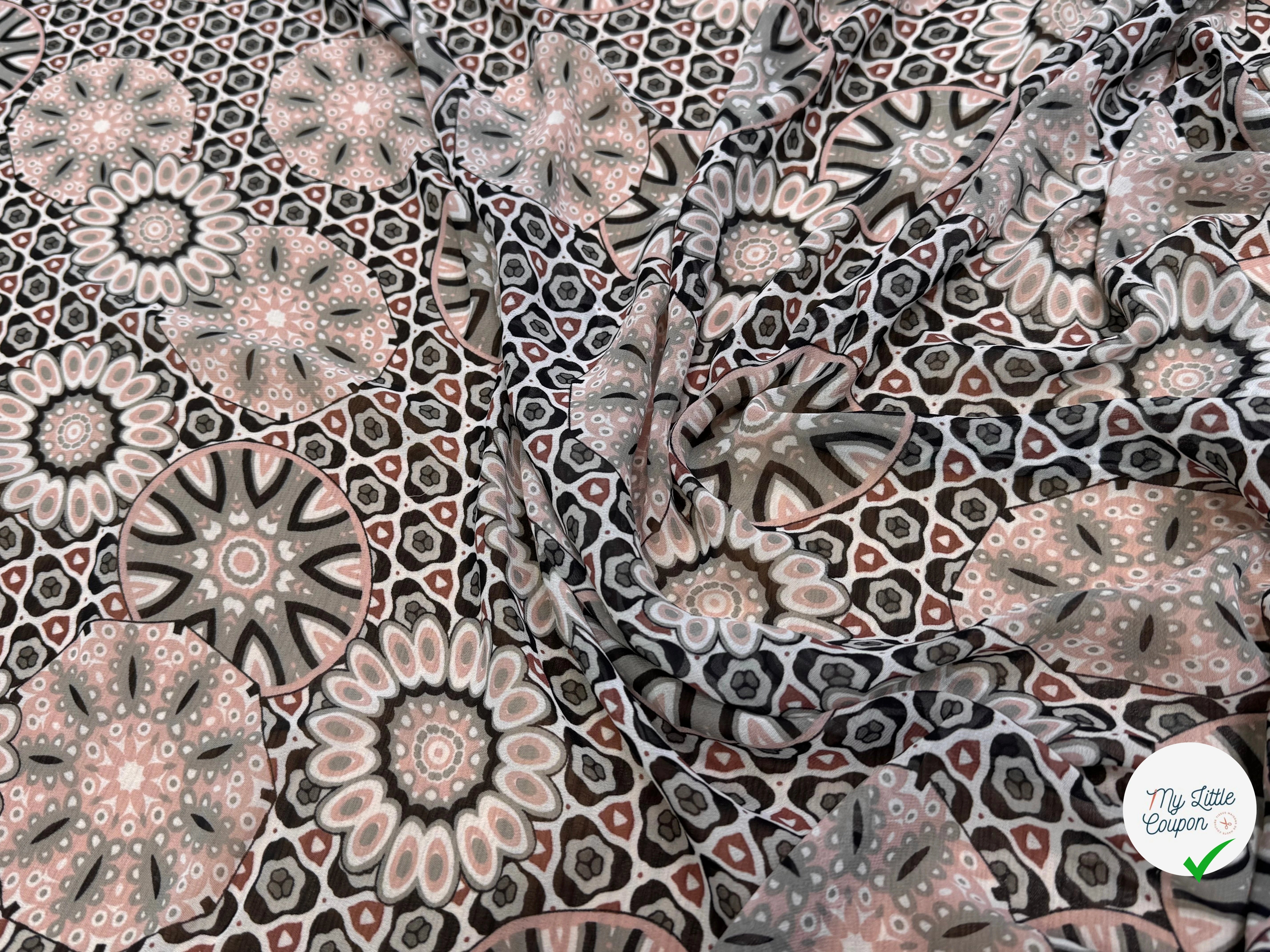 CHIFFON PRINTED MOTIF CIRCULAIRES GÉOMETRIQUES CREME&KAKI - My Little Coupon