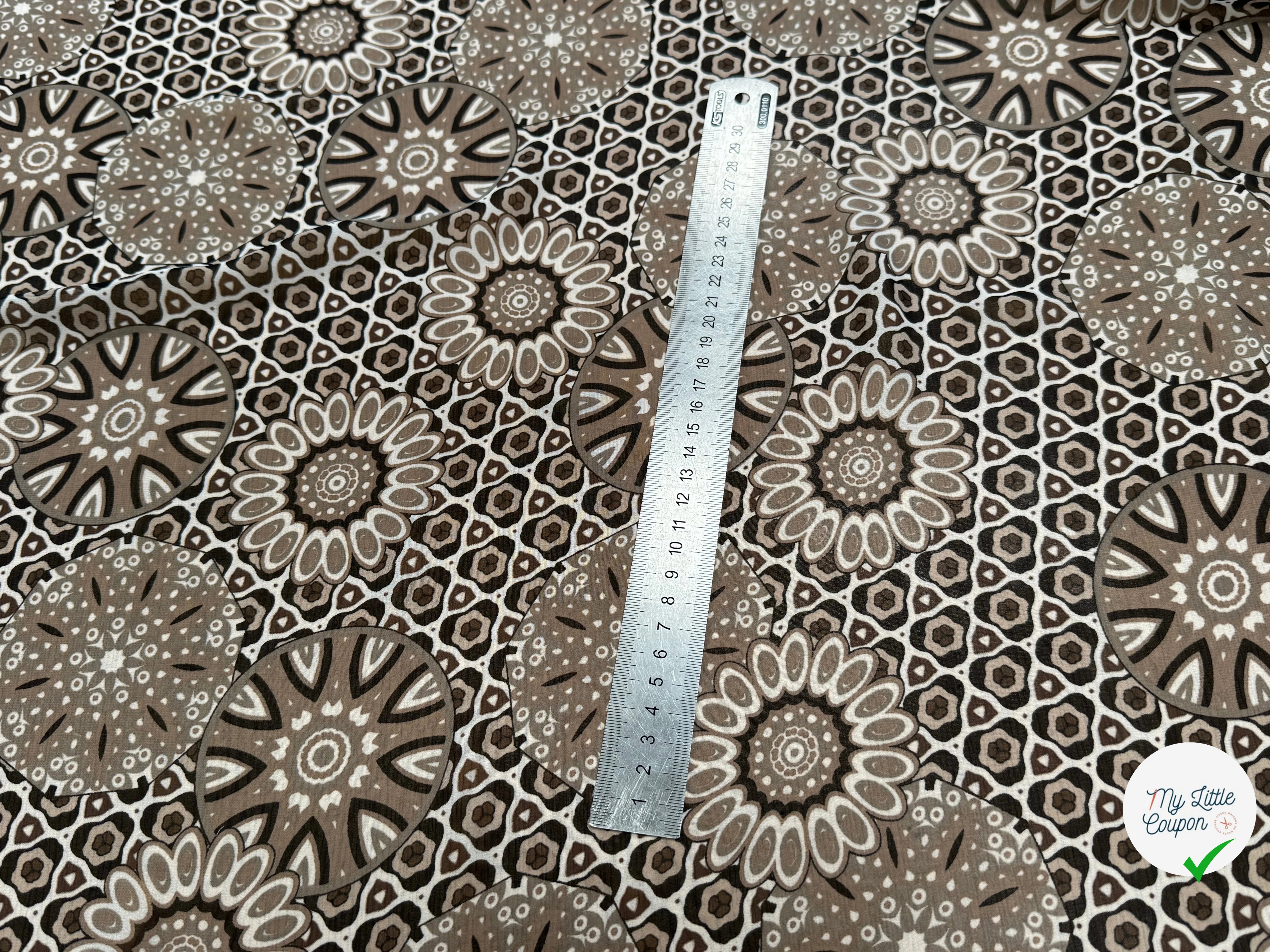 CHIFFON PRINTED MOTIF CIRCULAIRES GÉOMETRIQUES MARRON&NOIR - My Little Coupon