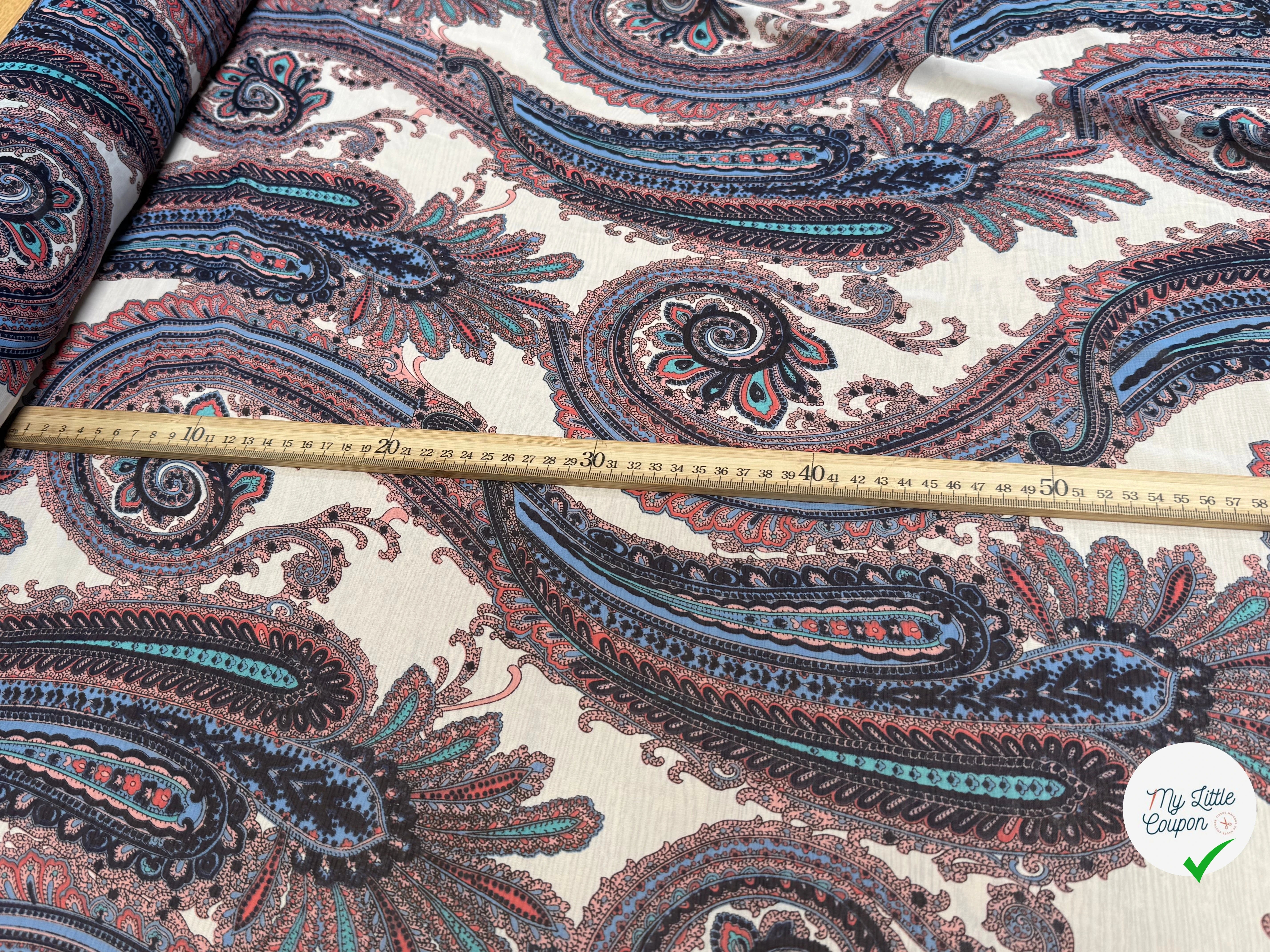 CHIFFON PRINTED MOTIFS ABSTRAITS MULTICOLORES FOND ÉCRU - My Little Coupon