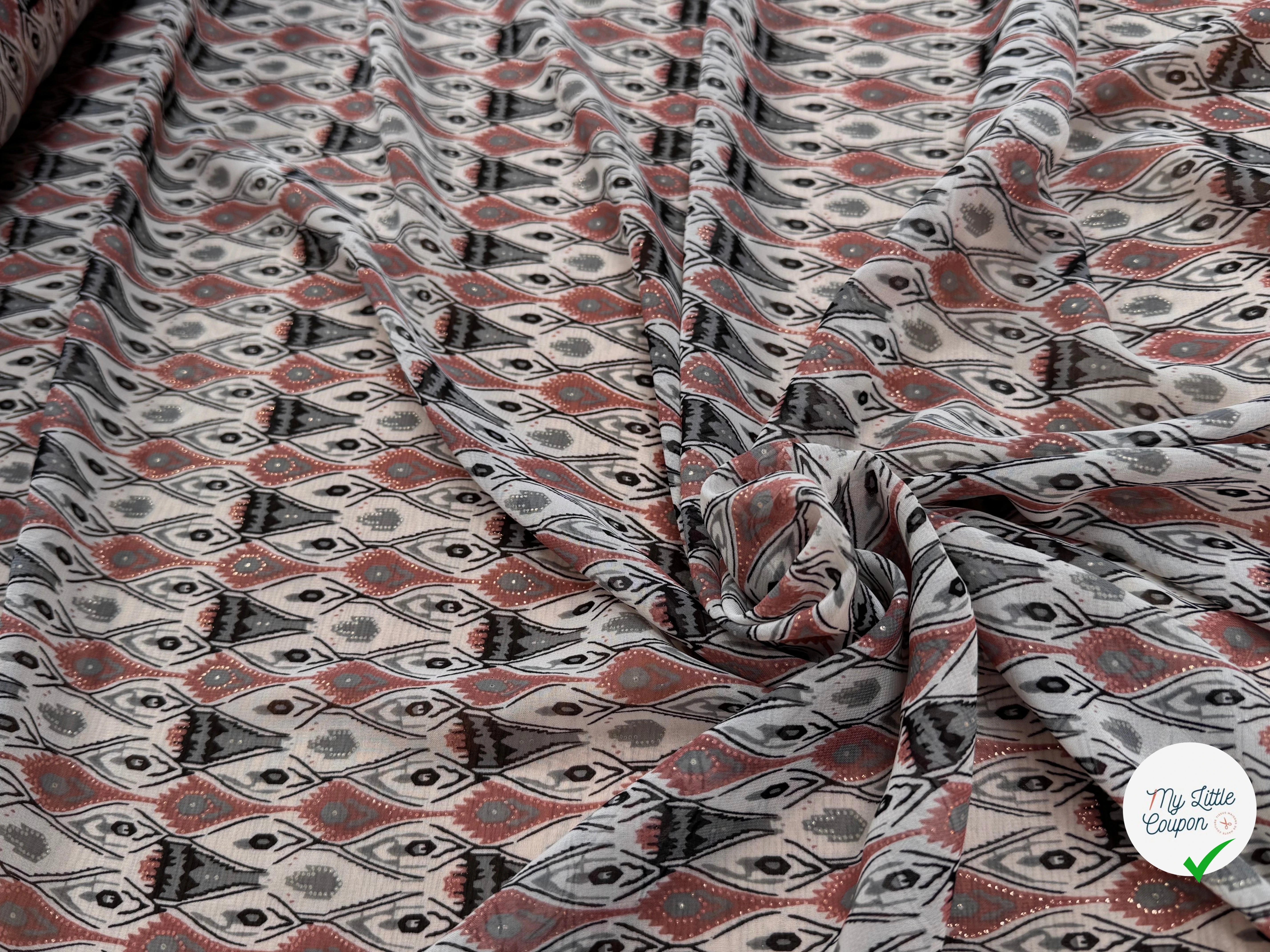 CHIFFON PRINTED MOTIS GÉOMETRIQUES CREME CHOCO FOND ÉCRU - My Little Coupon