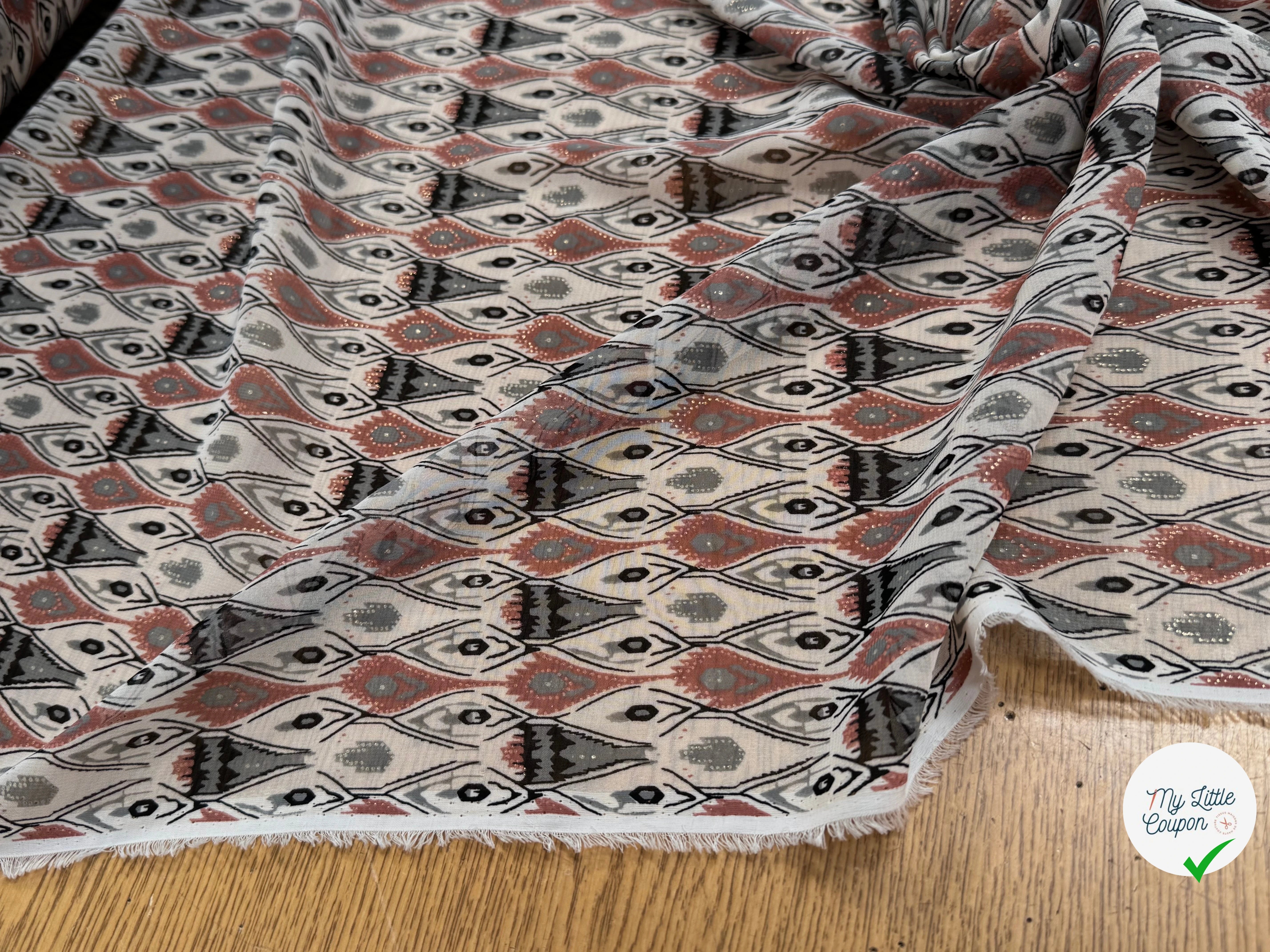 CHIFFON PRINTED MOTIS GÉOMETRIQUES CREME CHOCO FOND ÉCRU - My Little Coupon