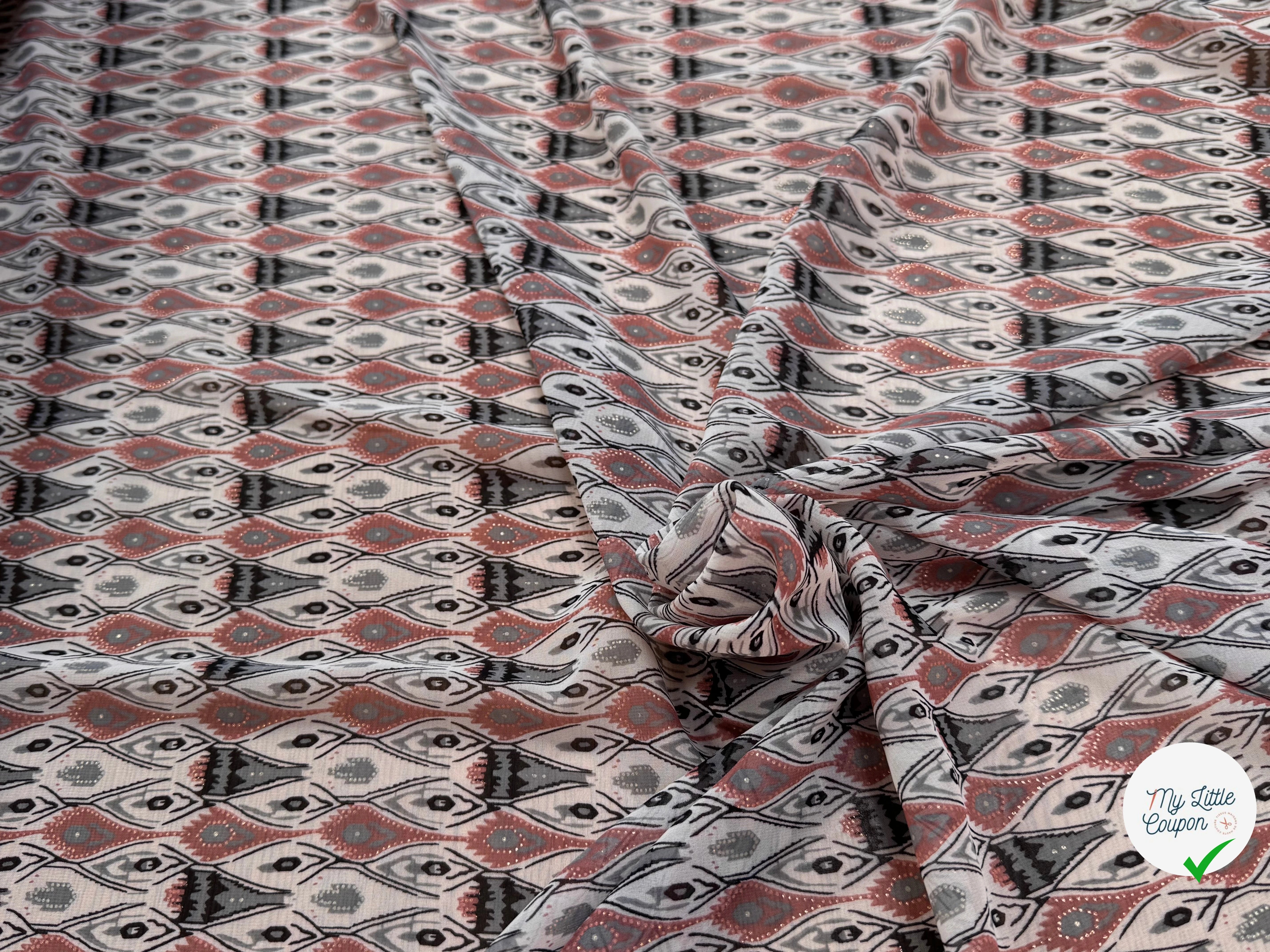 CHIFFON PRINTED MOTIS GÉOMETRIQUES CREME CHOCO FOND ÉCRU - My Little Coupon