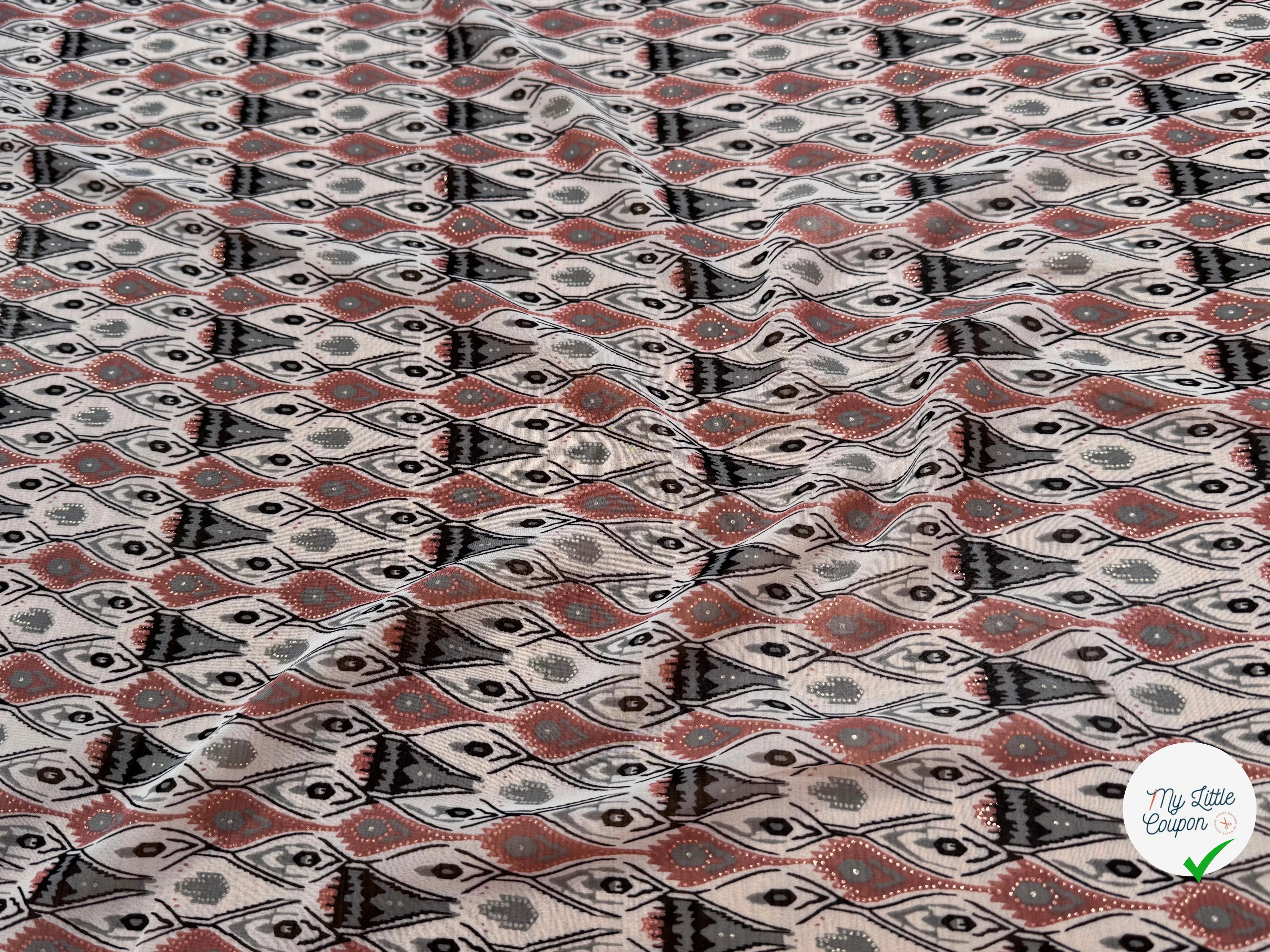 CHIFFON PRINTED MOTIS GÉOMETRIQUES CREME CHOCO FOND ÉCRU - My Little Coupon
