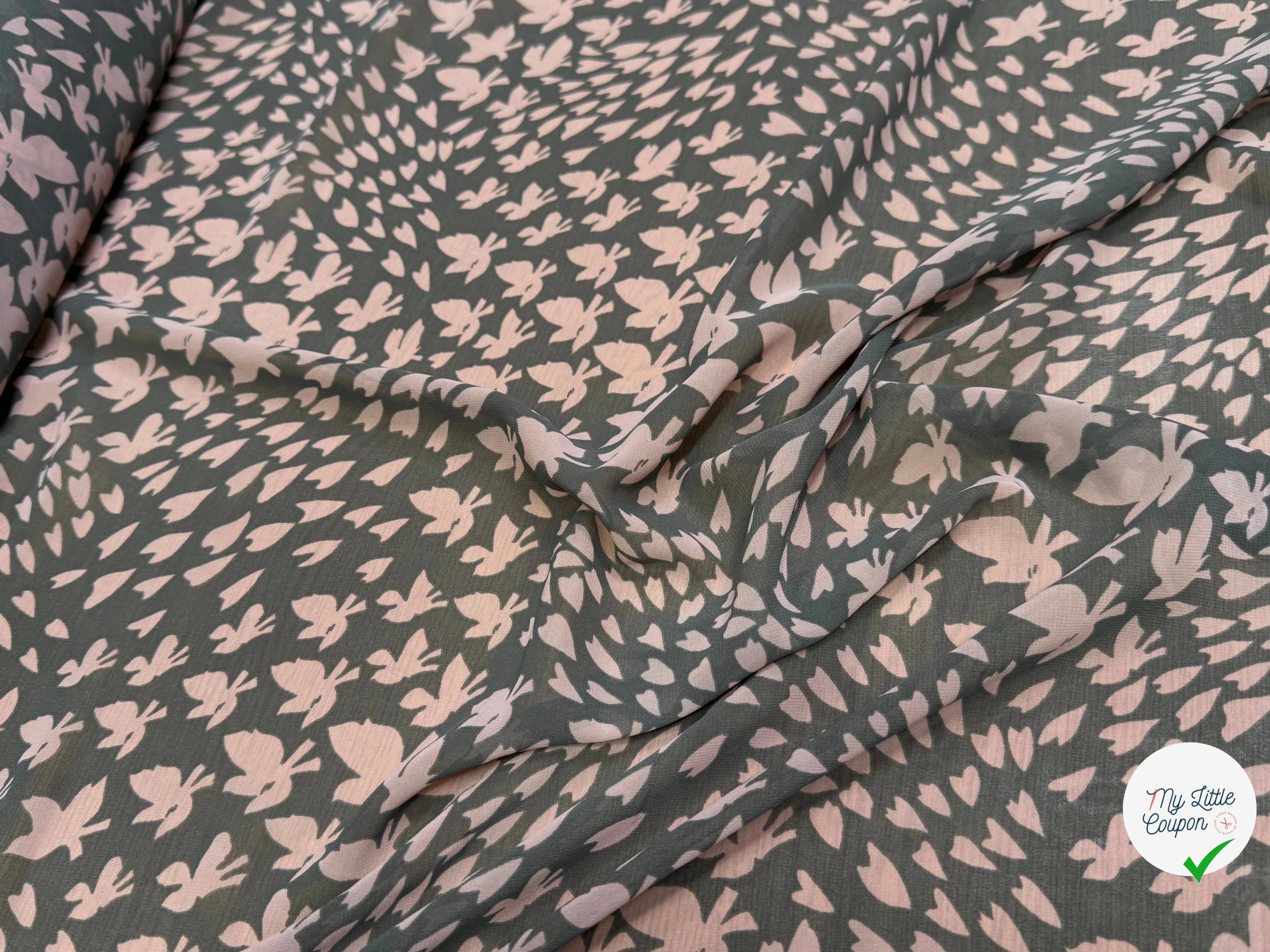 CHIFFON PRINTED PAPILLONS FOND KAKI - My Little Coupon