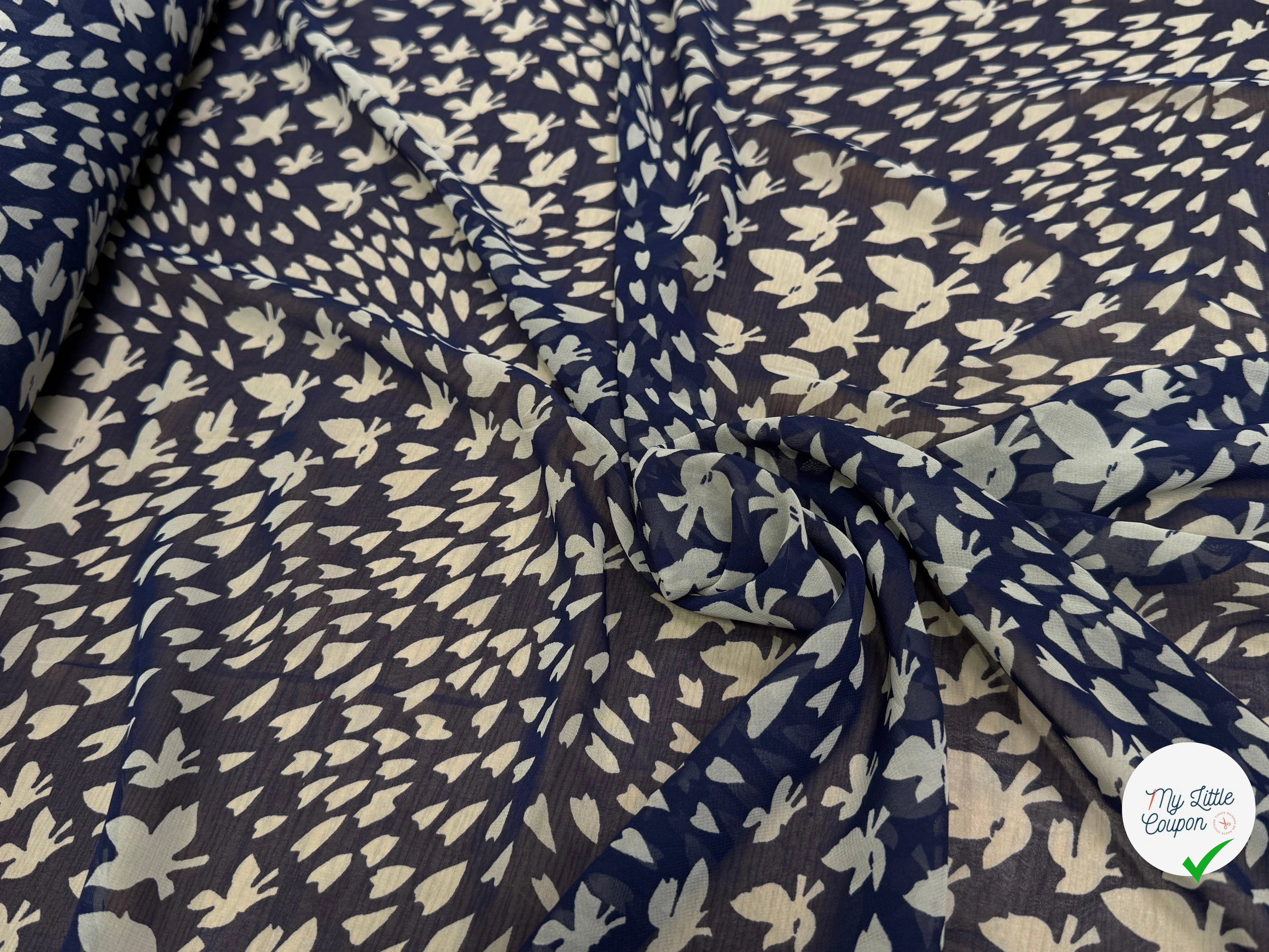 CHIFFON PRINTED PAPILLONS FOND MARINE - My Little Coupon