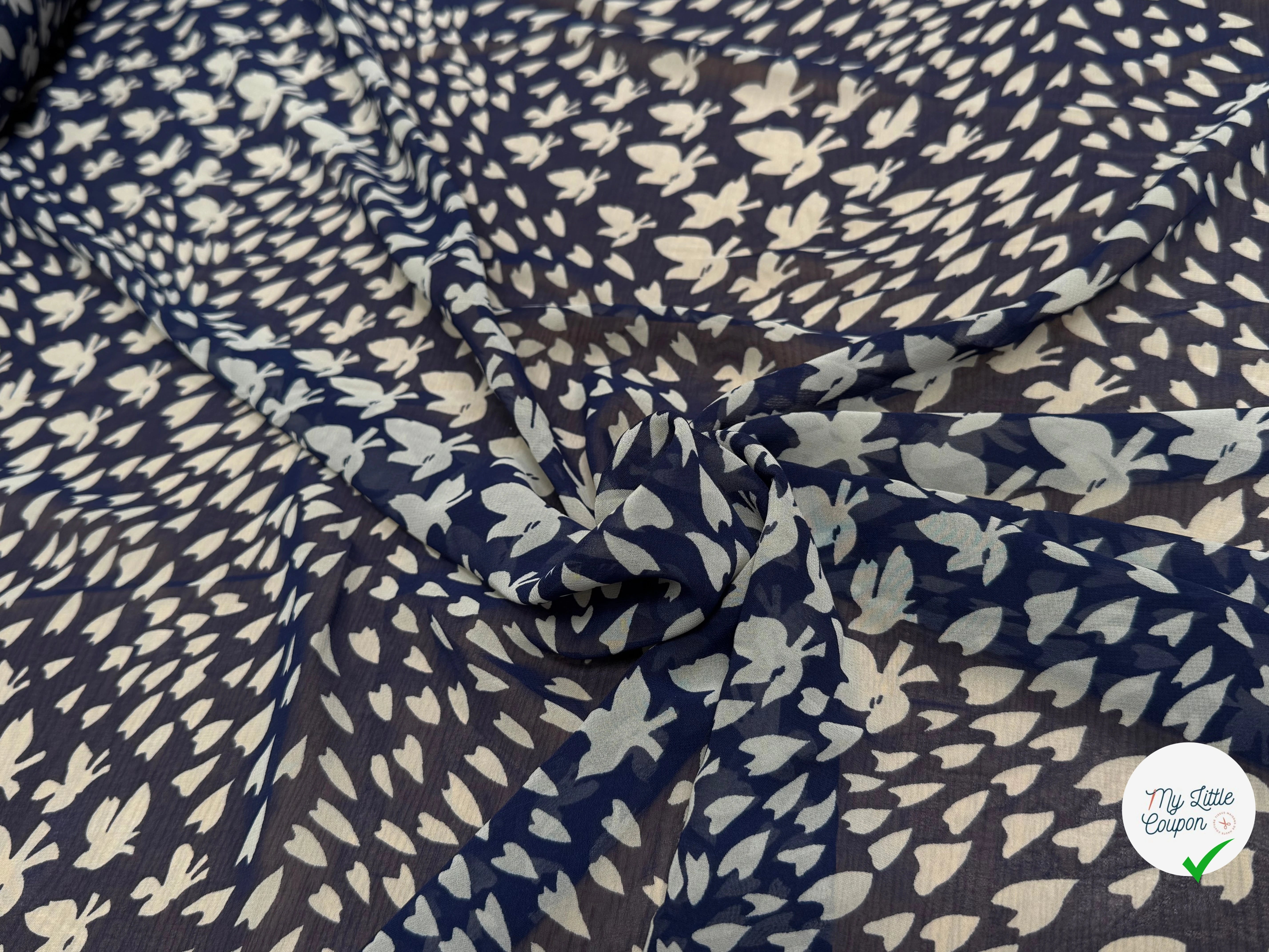 CHIFFON PRINTED PAPILLONS FOND MARINE - My Little Coupon