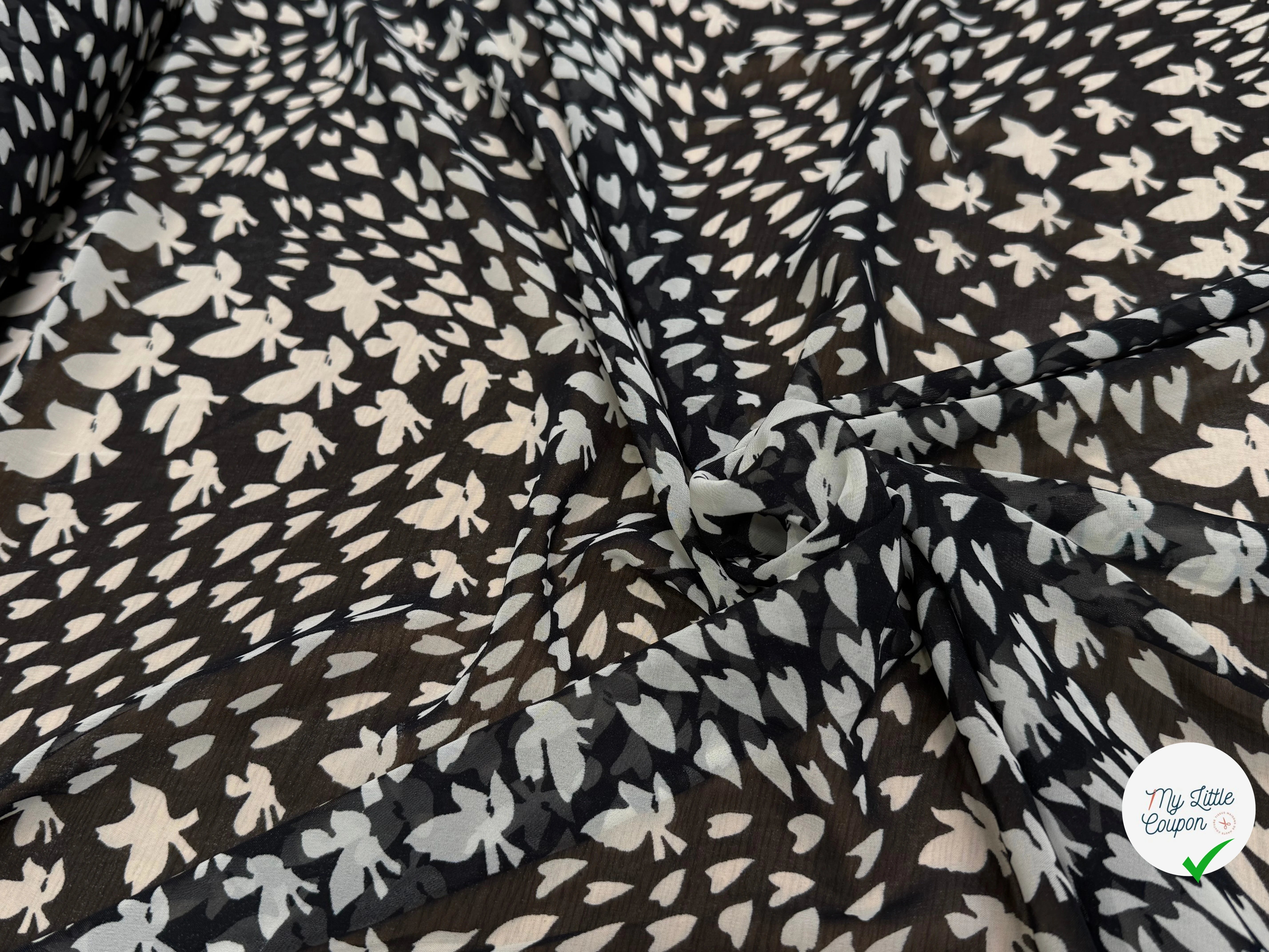 CHIFFON PRINTED PAPILLONS FOND NOIR - My Little Coupon