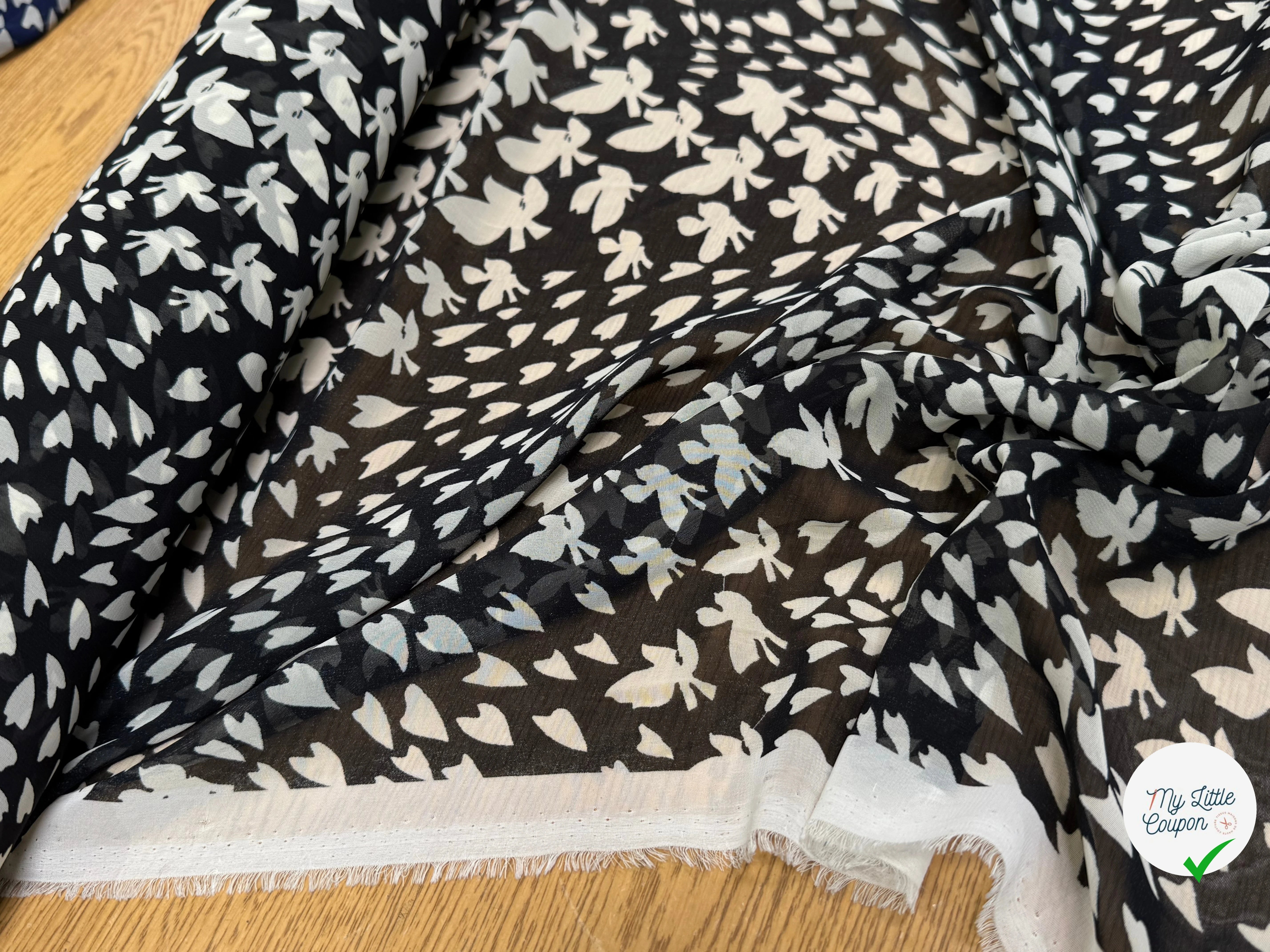 CHIFFON PRINTED PAPILLONS FOND NOIR - My Little Coupon