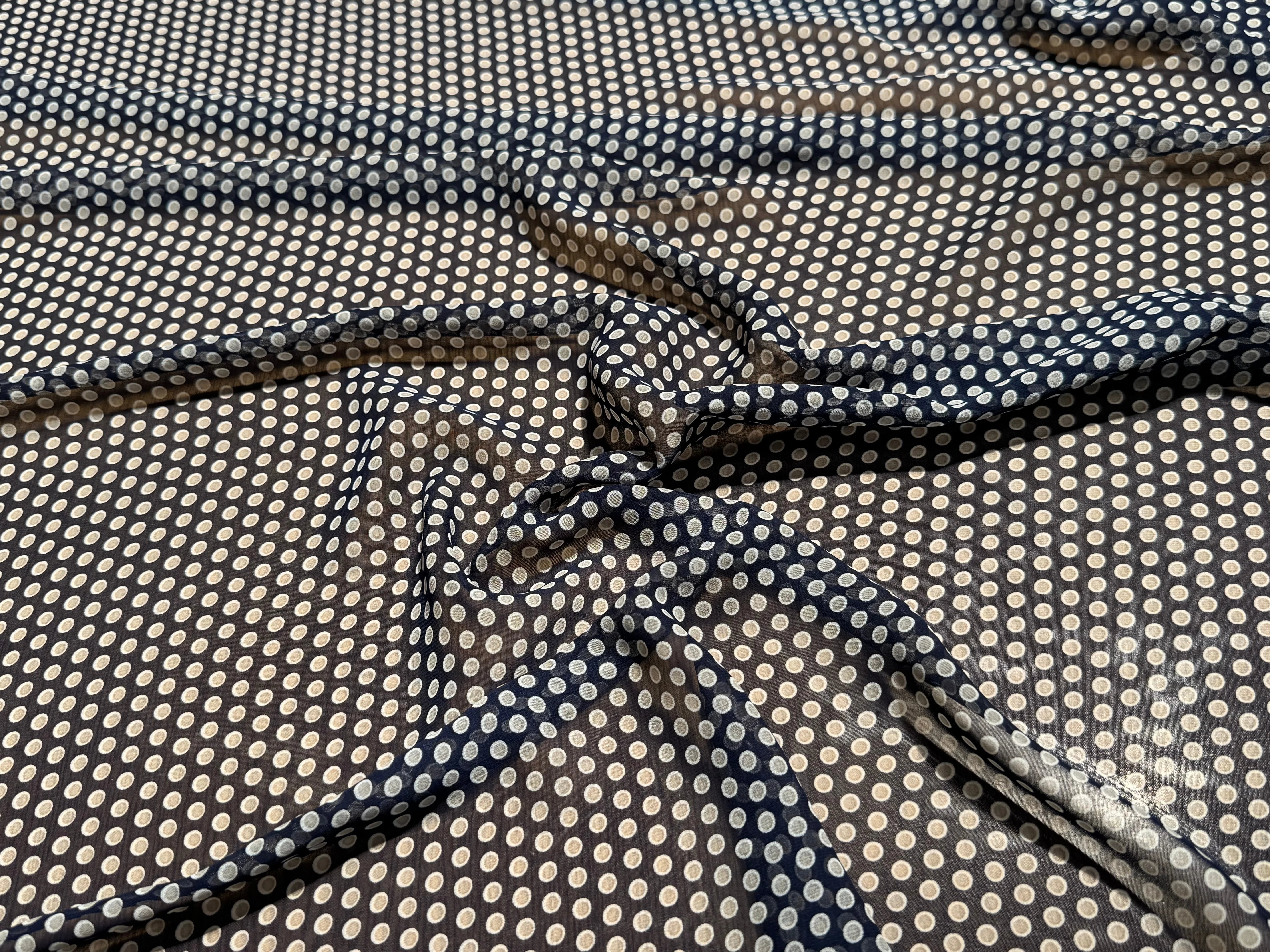 CHIFFON PRINTED POIS À OMBRE GRIS FOND MARINE - My Little Coupon