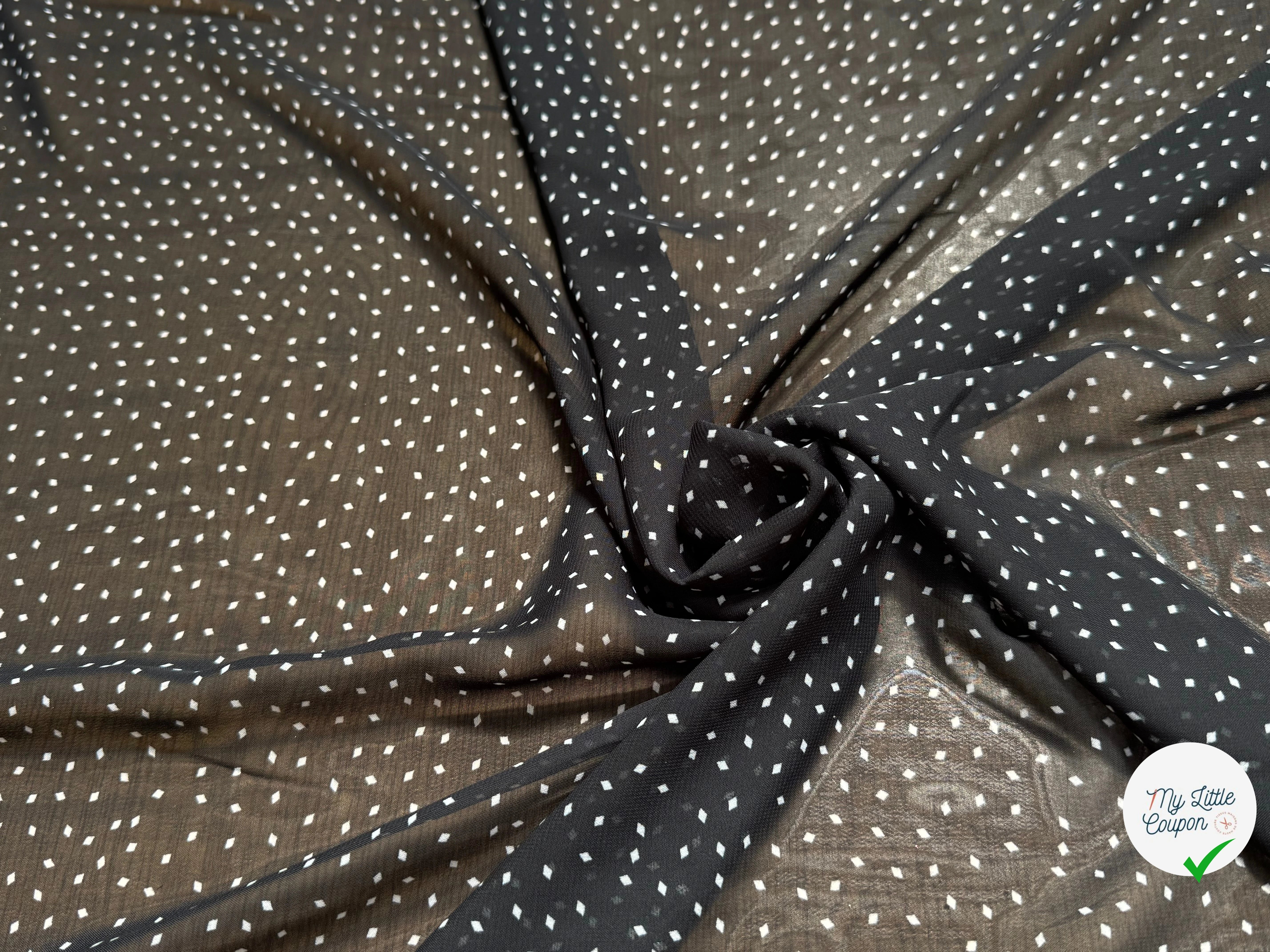 CHIFFON PRINTED POIS MINI LOSANGES FOND NOIR - My Little Coupon