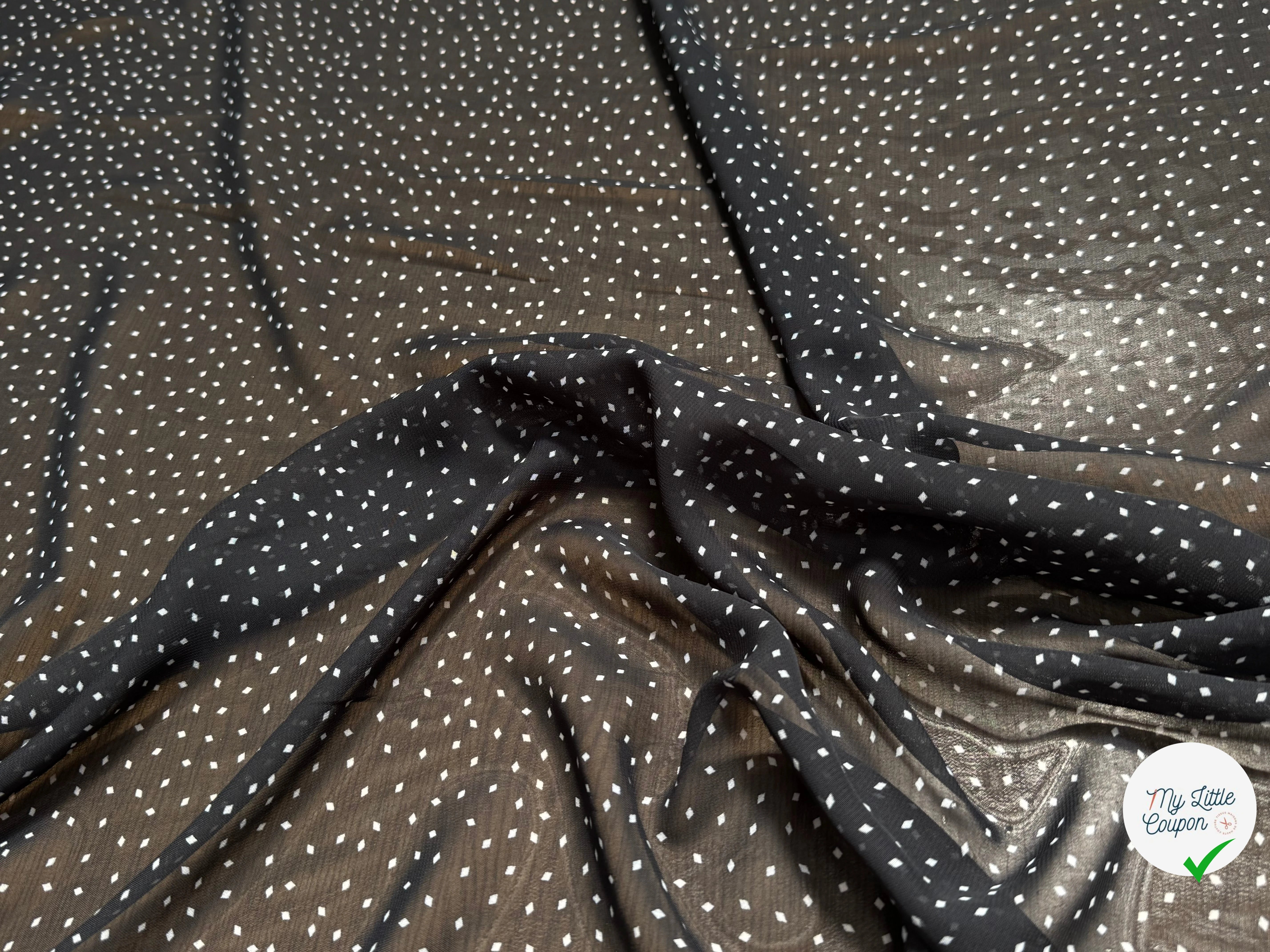 CHIFFON PRINTED POIS MINI LOSANGES FOND NOIR - My Little Coupon